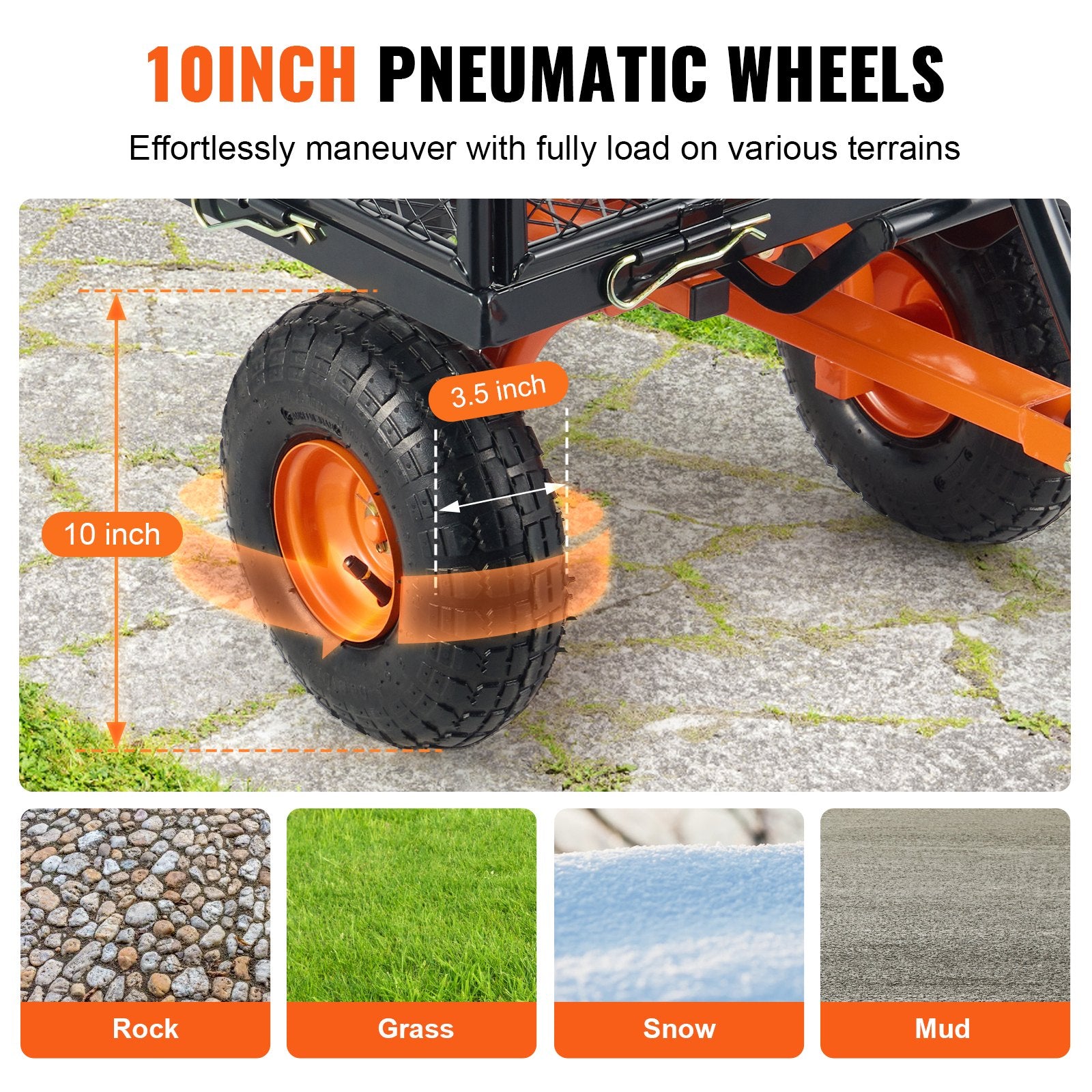 Dump Cart, Metal Garden Dump Cart with Easy to Assemble Frame, Dump Wagon with 2-in-1 Convertible Handle, V952-JSZXTC880LBSPVWN9V0