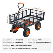 Dump Cart, Metal Garden Dump Cart with Easy to Assemble Frame, Dump Wagon with 2-in-1 Convertible Handle, V952-JSZXTC880LBSPVWN9V0