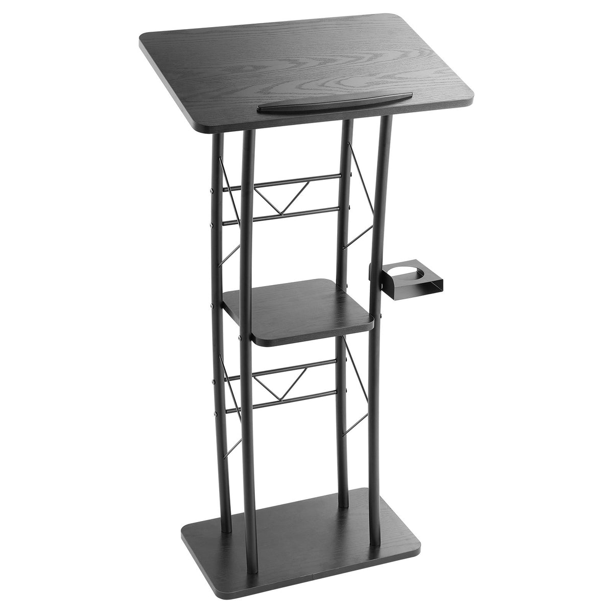 Podium Stand, 1180 mm Metal Lectern, Curved Standing Podium with Wide Reading Surface, Open Storage V952-JT1CGKJS47INZX1A5001V0