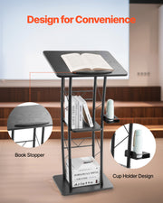 Podium Stand, 1180 mm Metal Lectern, Curved Standing Podium with Wide Reading Surface, Open Storage V952-JT1CGKJS47INZX1A5001V0