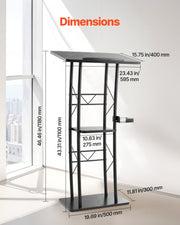 Podium Stand, 1180 mm Metal Lectern, Curved Standing Podium with Wide Reading Surface, Open Storage V952-JT1CGKJS47INZX1A5001V0