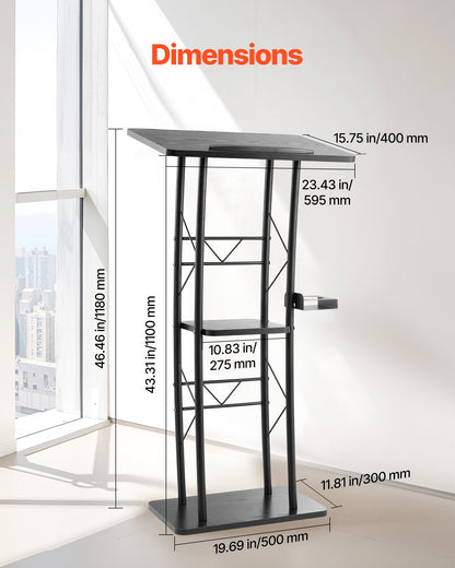 Podium Stand, 1180 mm Metal Lectern, Curved Standing Podium with Wide Reading Surface, Open Storage V952-JT1CGKJS47INZX1A5001V0