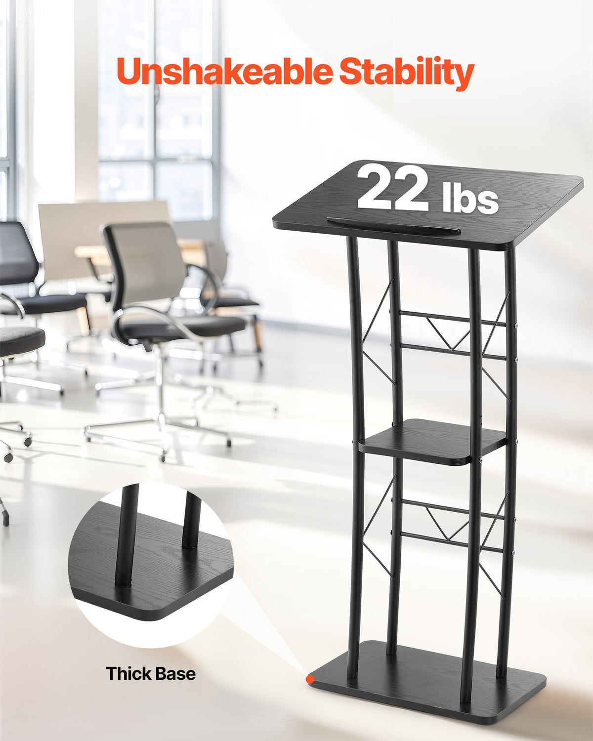 Podium Stand, 1180 mm Metal Lectern, Curved Standing Podium with Wide Reading Surface, Open Storage V952-JT1CGKJS47INZX1A5001V0