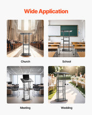 Podium Stand, 1180 mm Metal Lectern, Curved Standing Podium with Wide Reading Surface, Open Storage V952-JT1CGKJS47INZX1A5001V0