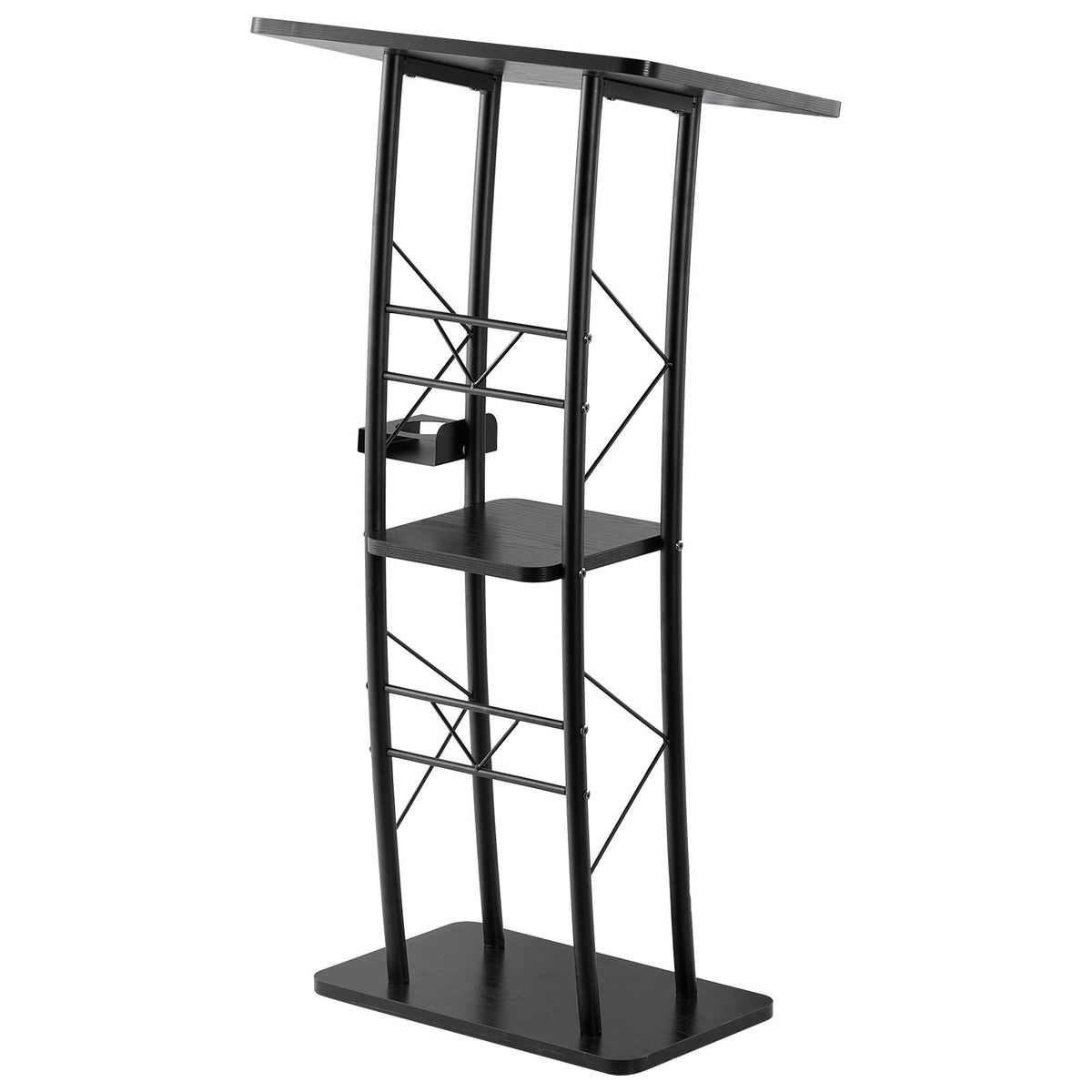 Podium Stand, 1180 mm Metal Lectern, Curved Standing Podium with Wide Reading Surface, Open Storage V952-JT1CGKJS47INZX1A5001V0