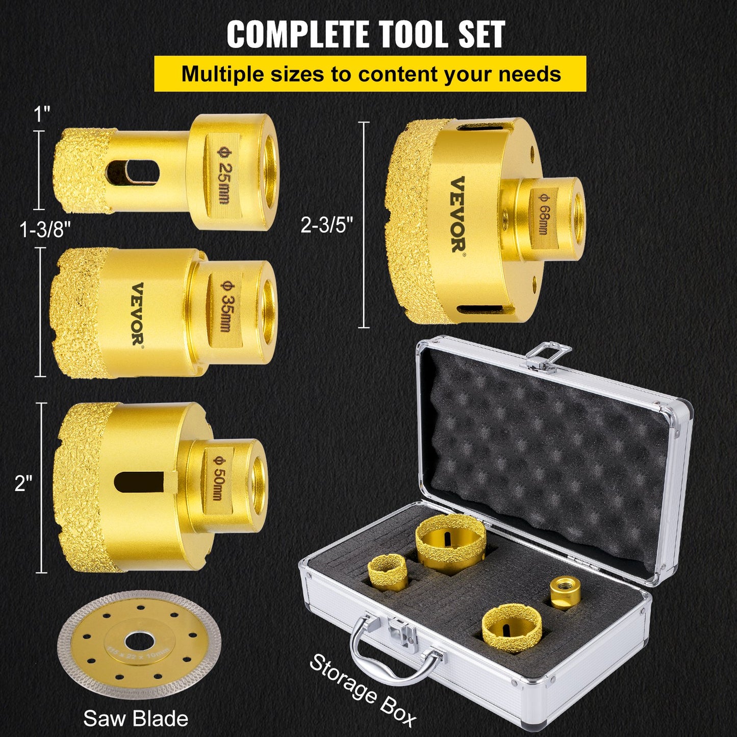Diamond Drill Bits 4PCS Diamond Hole Saw 25/35/50/68mm Tile Hole Saw Kit Vacuum Brazed Diamond Drill Bit V952-JT420355068MMJN3HV0