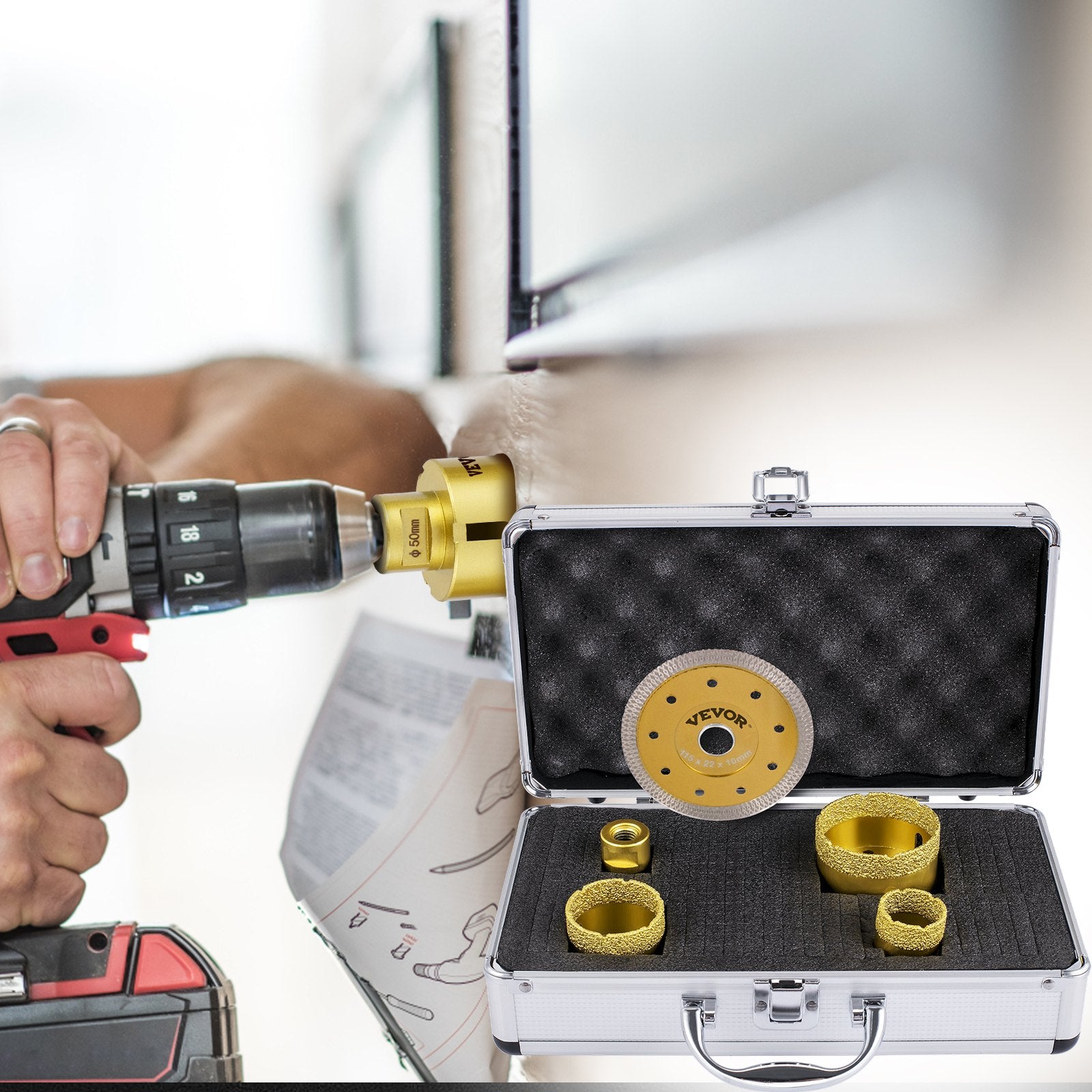 Diamond Drill Bits 4PCS Diamond Hole Saw 25/35/50/68mm Tile Hole Saw Kit Vacuum Brazed Diamond Drill Bit V952-JT420355068MMJN3HV0