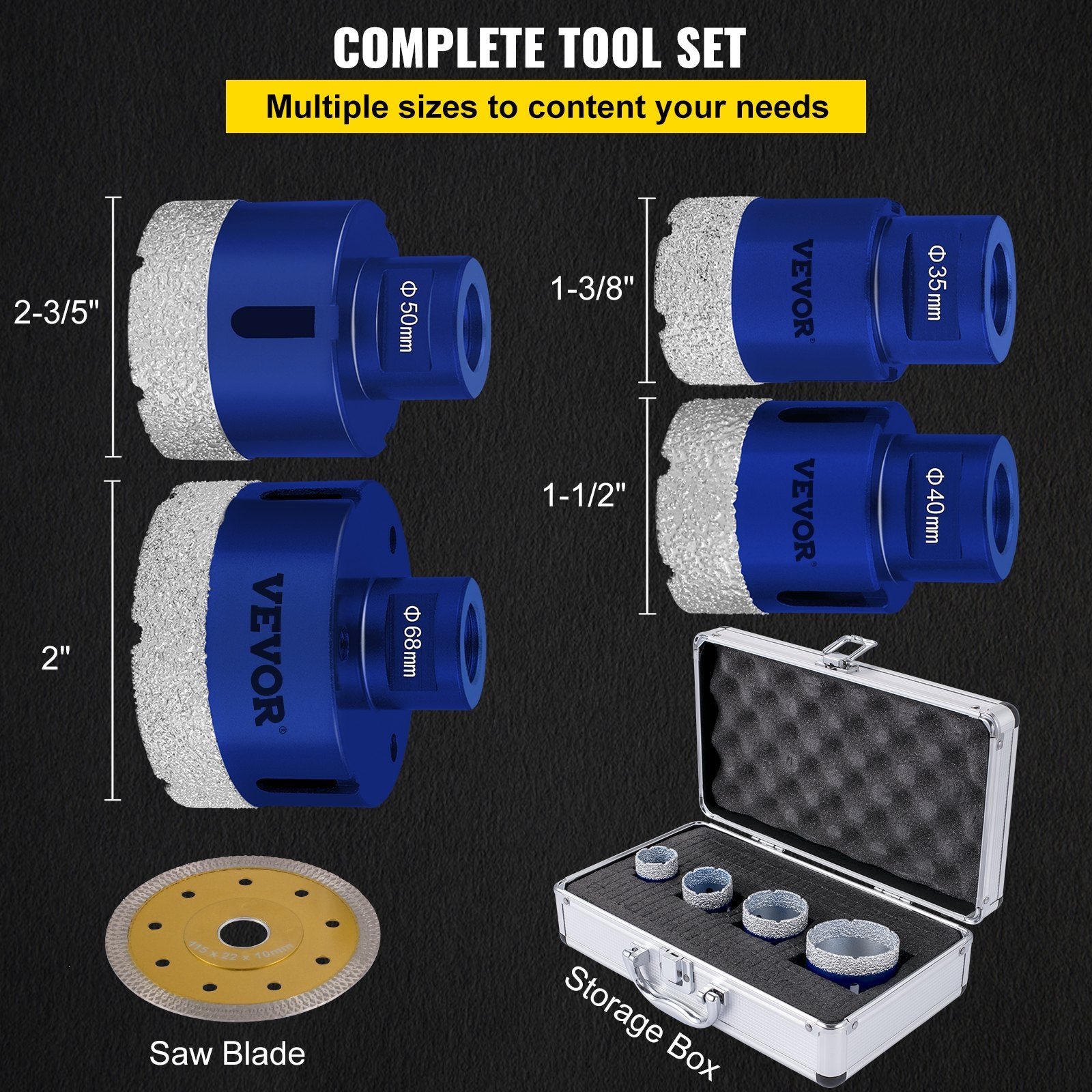 Diamond Drill Bits 4PCS Diamond Hole Saw 35/40/50/68mm Tile Hole Saw Kit Vacuum Brazed Diamond Drill Bit V952-JT435405068MM71UZV0