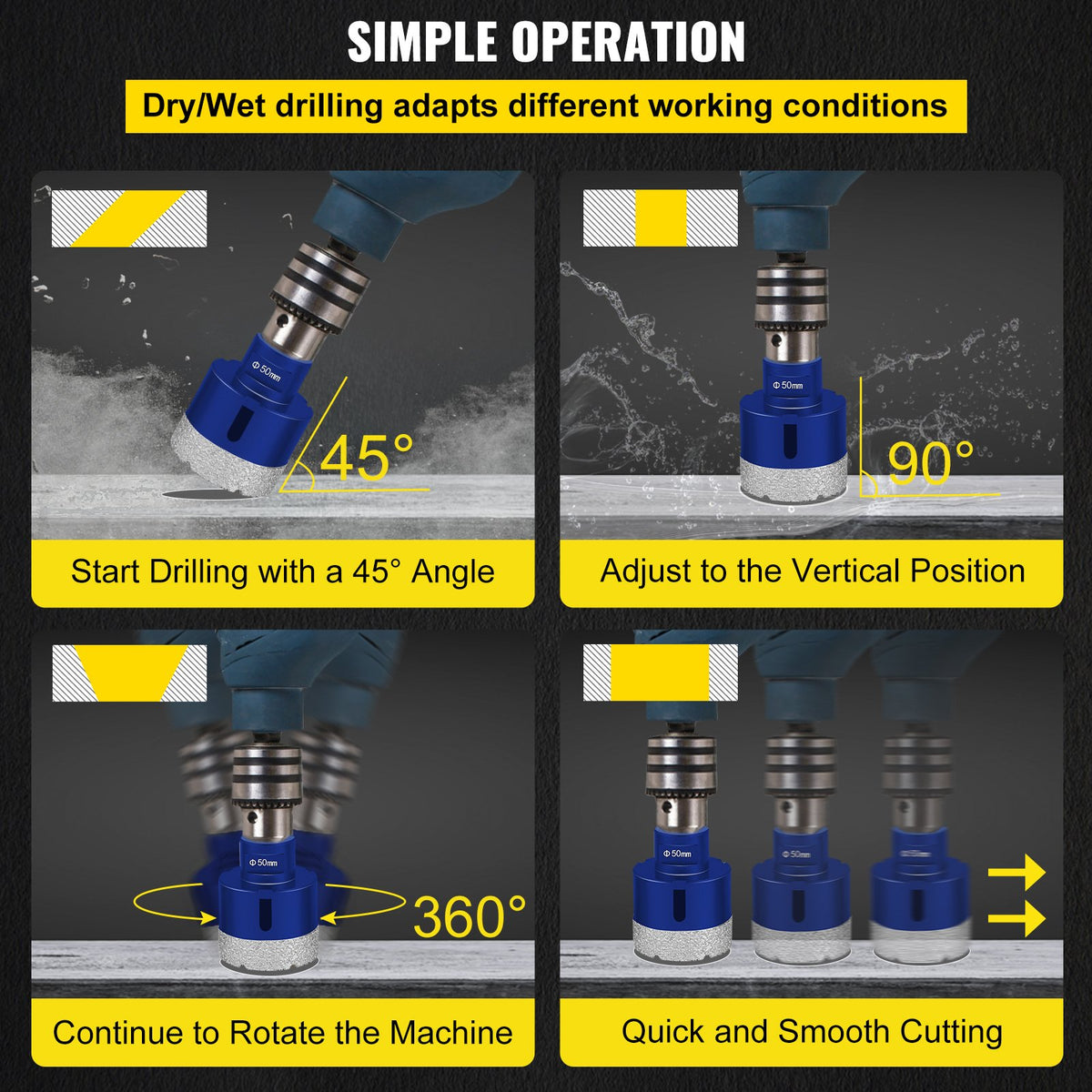 Diamond Drill Bits 4PCS Diamond Hole Saw 35/40/50/68mm Tile Hole Saw Kit Vacuum Brazed Diamond Drill Bit V952-JT435405068MM71UZV0