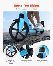 Kick Scooter for Kids Ages 8+, Teens & Adults, 2-Wheel Toddler Scooter with Adjustable Height Handlebar, Wide V952-JTHBC2L8INCHDQ0I0001V0