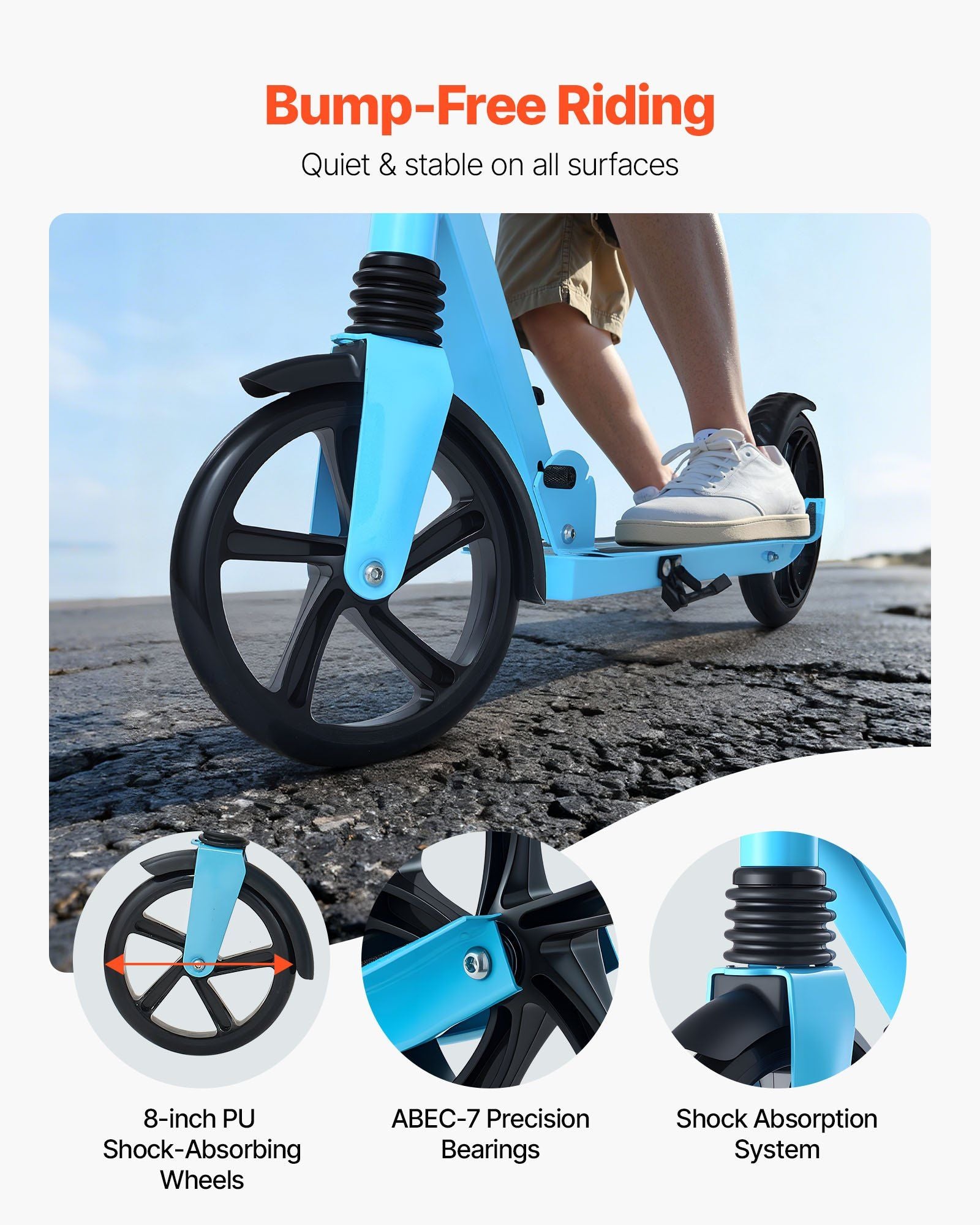 Kick Scooter for Kids Ages 8+, Teens & Adults, 2-Wheel Toddler Scooter with Adjustable Height Handlebar, Wide V952-JTHBC2L8INCHDQ0I0001V0