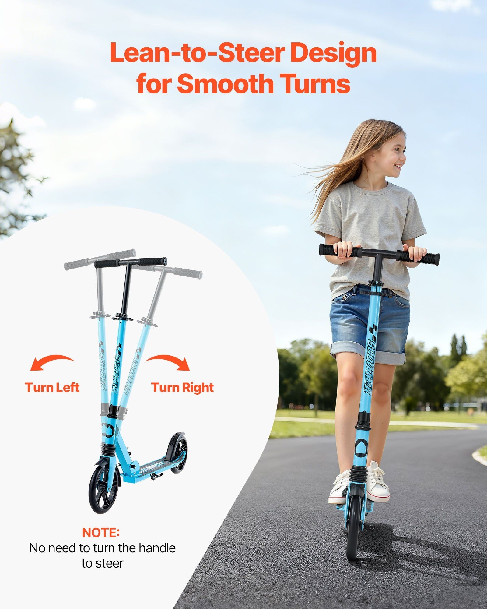 Kick Scooter for Kids Ages 8+, Teens & Adults, 2-Wheel Toddler Scooter with Adjustable Height Handlebar, Wide V952-JTHBC2L8INCHDQ0I0001V0