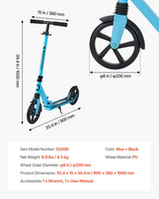 Kick Scooter for Kids Ages 8+, Teens & Adults, 2-Wheel Toddler Scooter with Adjustable Height Handlebar, Wide V952-JTHBC2L8INCHDQ0I0001V0