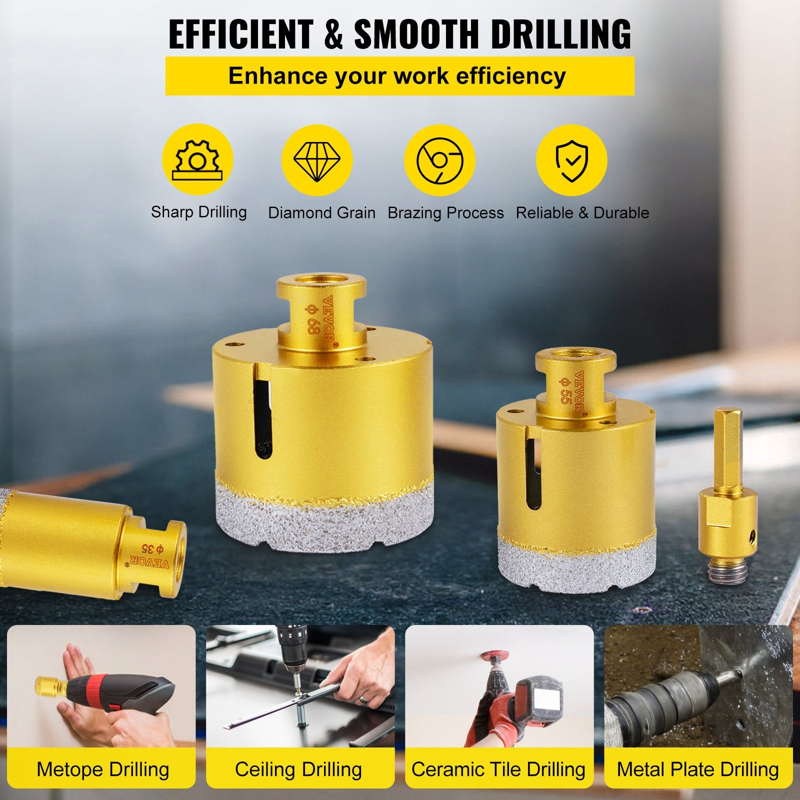 Diamond Drill Bits 7PCS Diamond Hole Saw 20/27/35/55/68mmTile Hole Saw Kit Vacuum Brazed Diamond Drill Bit V952-JTQHJGSKZTJ72R3T0V0