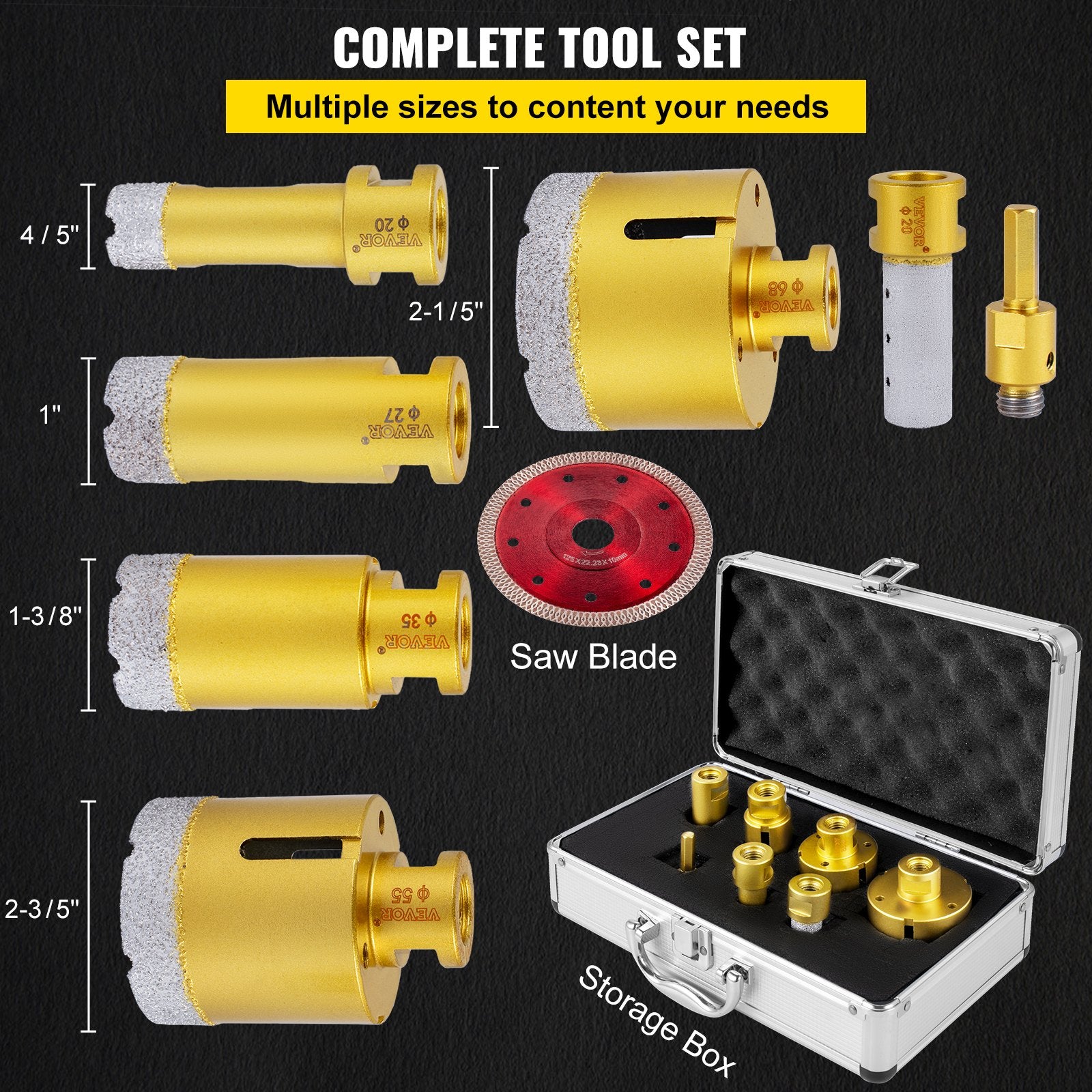 Diamond Drill Bits 7PCS Diamond Hole Saw 20/27/35/55/68mmTile Hole Saw Kit Vacuum Brazed Diamond Drill Bit V952-JTQHJGSKZTJ72R3T0V0