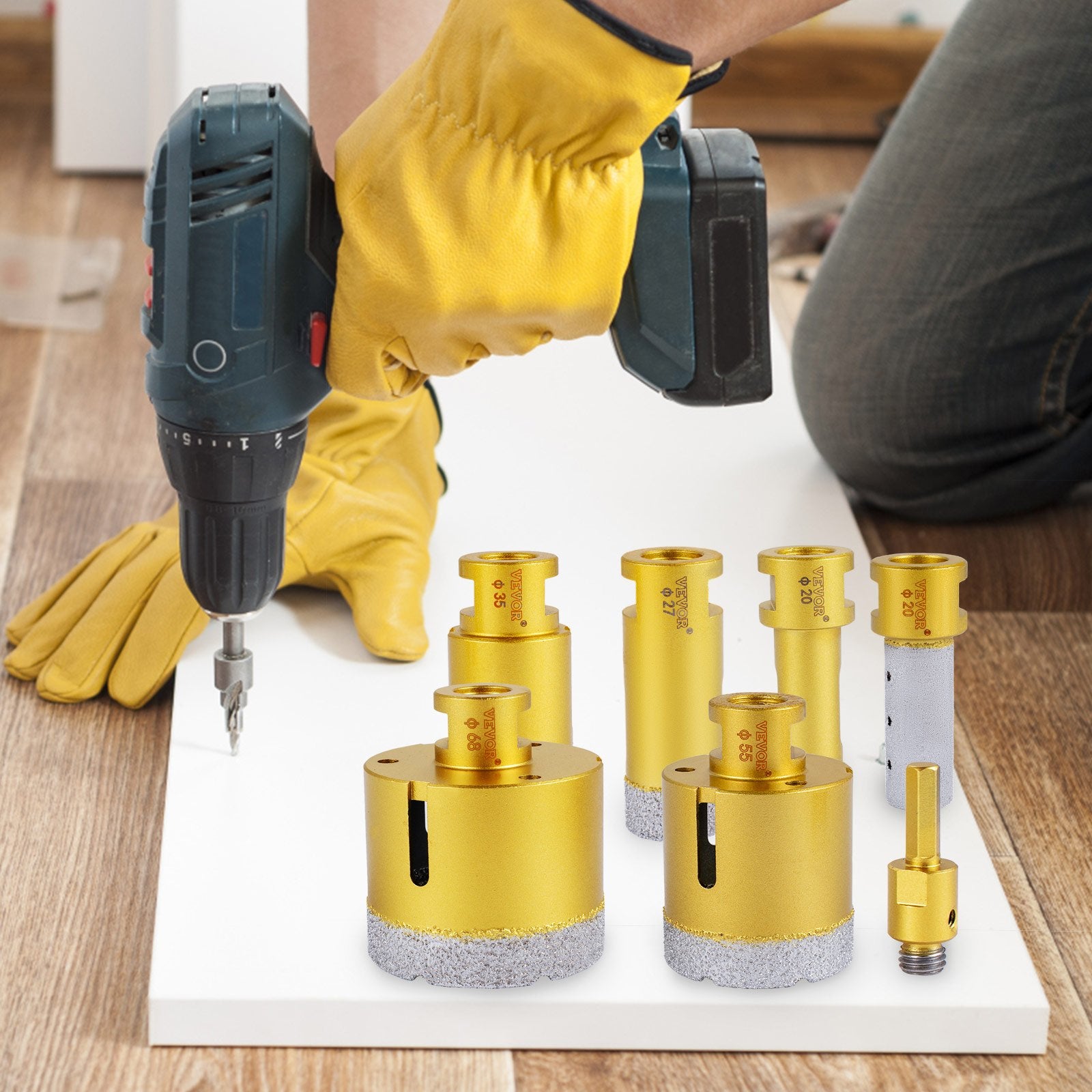 Diamond Drill Bits 7PCS Diamond Hole Saw 20/27/35/55/68mmTile Hole Saw Kit Vacuum Brazed Diamond Drill Bit V952-JTQHJGSKZTJ72R3T0V0