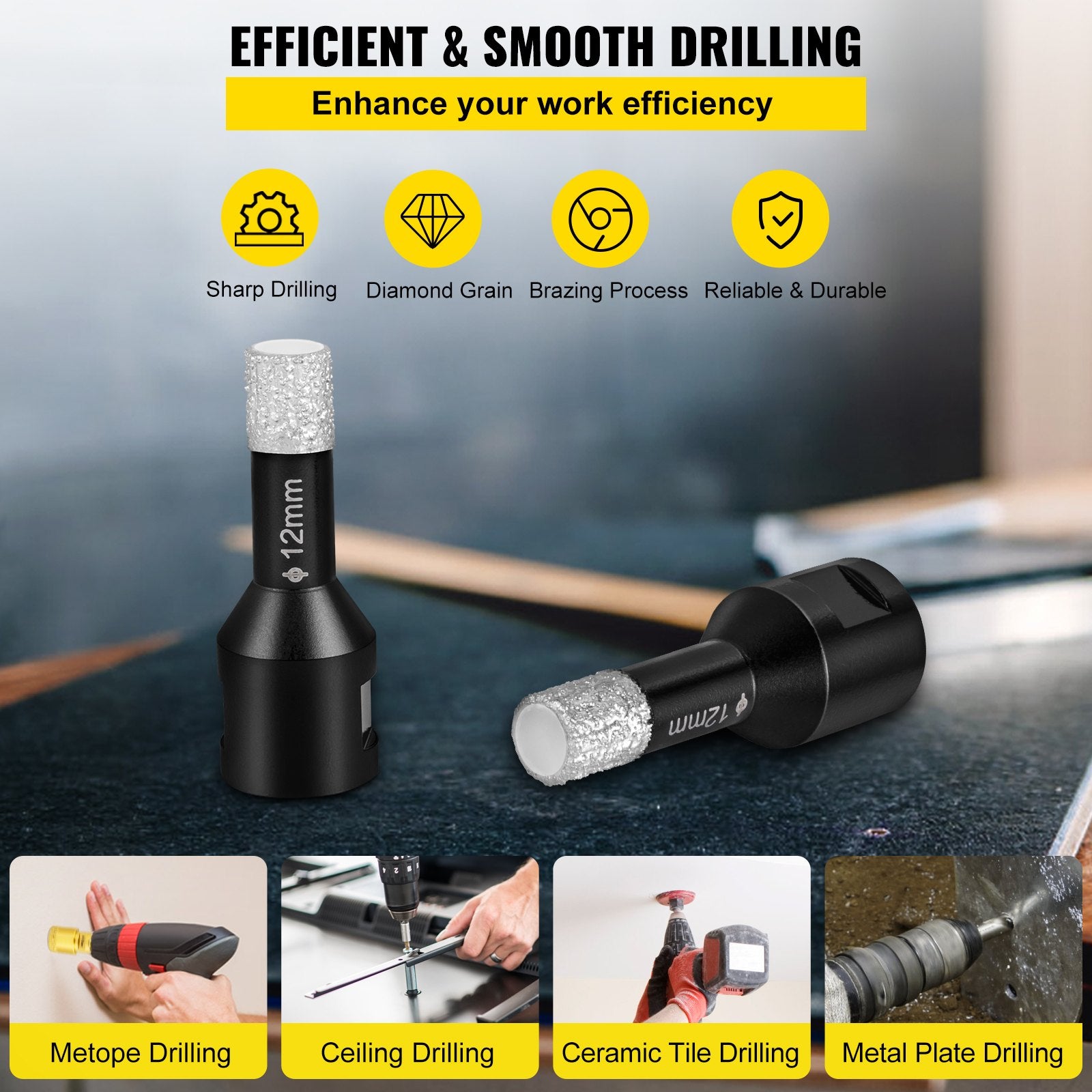 Diamond Drill Bits 7PCS Diamond Hole Saw 6/6/8/8/10/12/14mm Tile Hole Saw Kit Vacuum Brazed Diamond Drill Bit V952-JTQHJGSKZTJ76YD1YV0