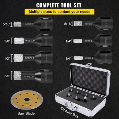 Diamond Drill Bits 7PCS Diamond Hole Saw 6/6/8/8/10/12/14mm Tile Hole Saw Kit Vacuum Brazed Diamond Drill Bit V952-JTQHJGSKZTJ76YD1YV0
