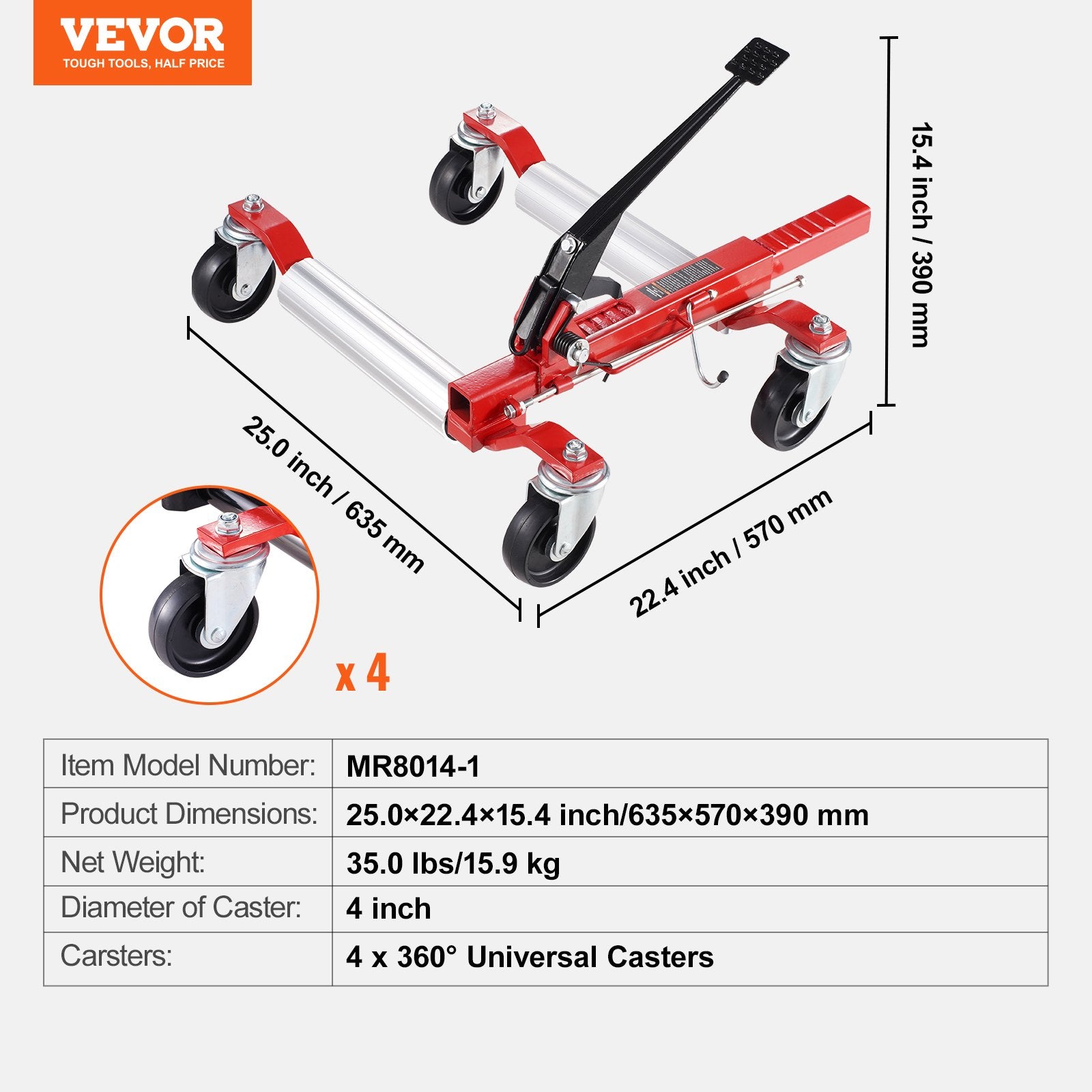Wheel Dolly, Max Capacity 1500 Lbs Car Dolly, Car Jack Dolly Lifter with 360 degrees Rotatable Wheels, Heavy V952-JTSLSBYC1J15C4BCJV0