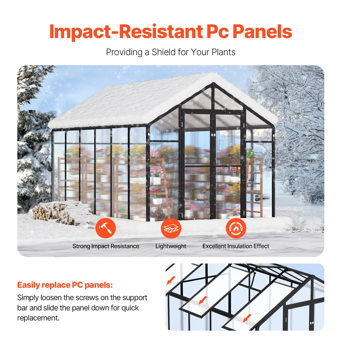 Polycarbonate Greenhouse 8 x 12 Ft Outdoor Walk-in Greenhouse for Garden V952-JTSZWSL8W12F5VOMTV0