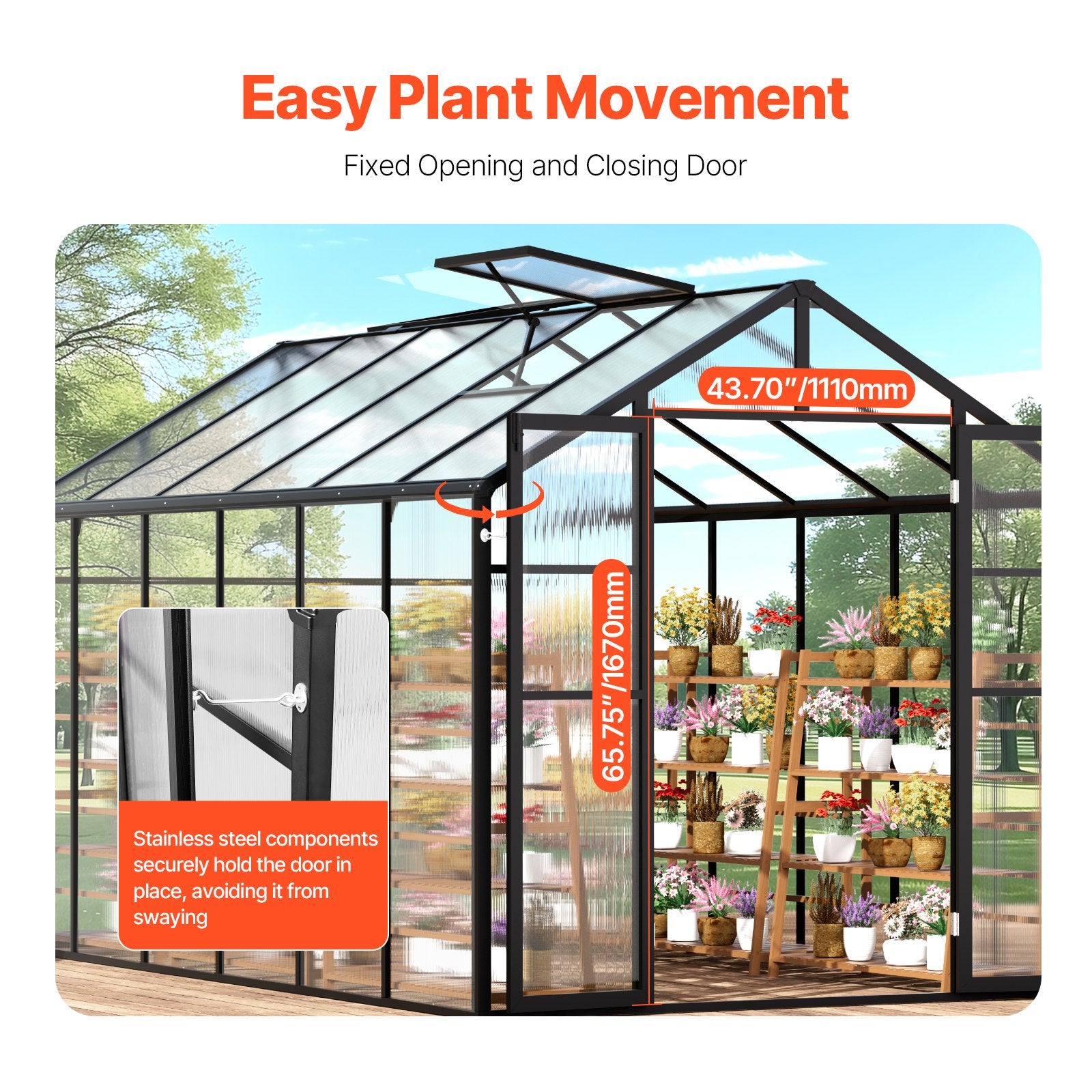 Polycarbonate Greenhouse 8 x 12 Ft Outdoor Walk-in Greenhouse for Garden V952-JTSZWSL8W12F5VOMTV0