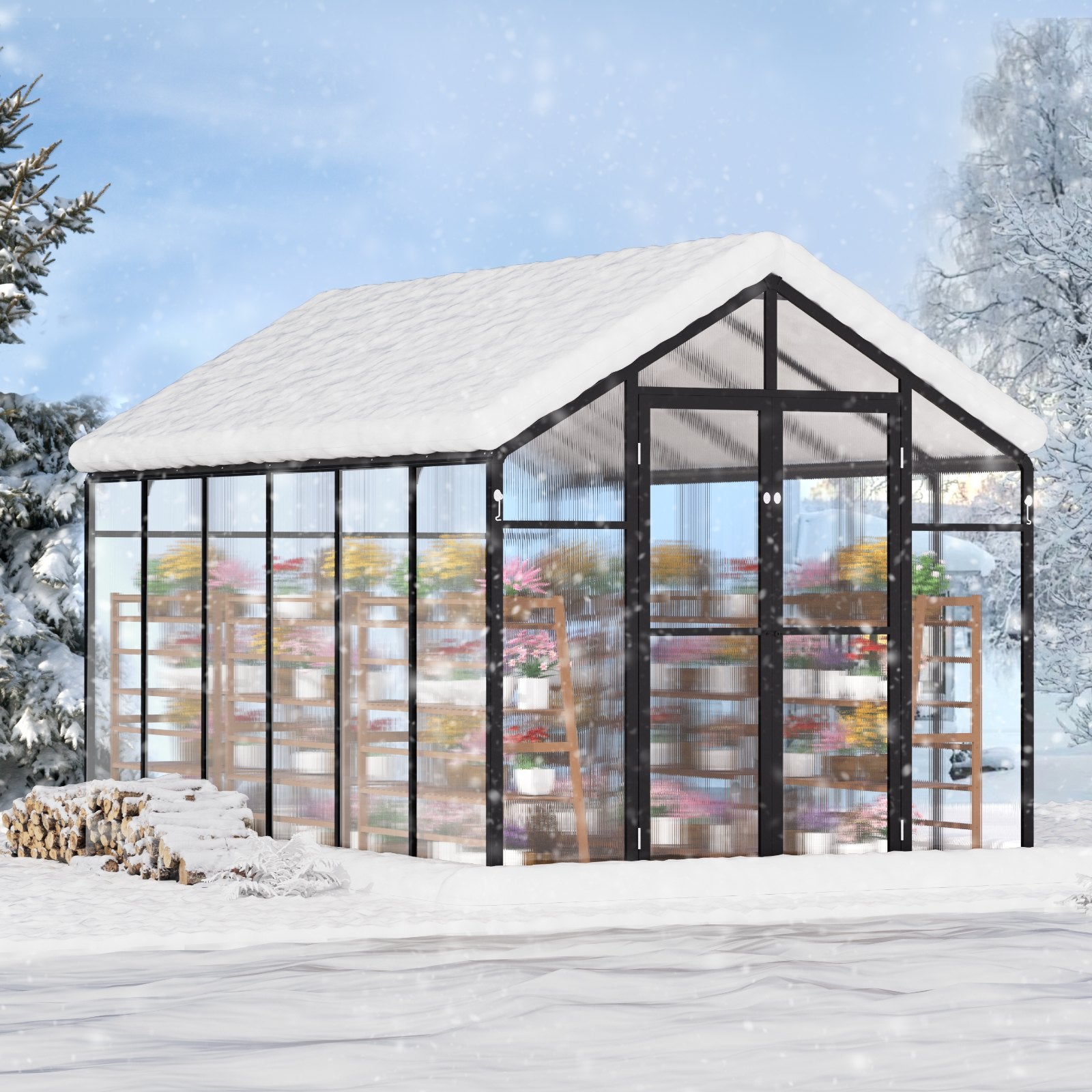 Polycarbonate Greenhouse 8 x 12 Ft Outdoor Walk-in Greenhouse for Garden V952-JTSZWSL8W12F5VOMTV0
