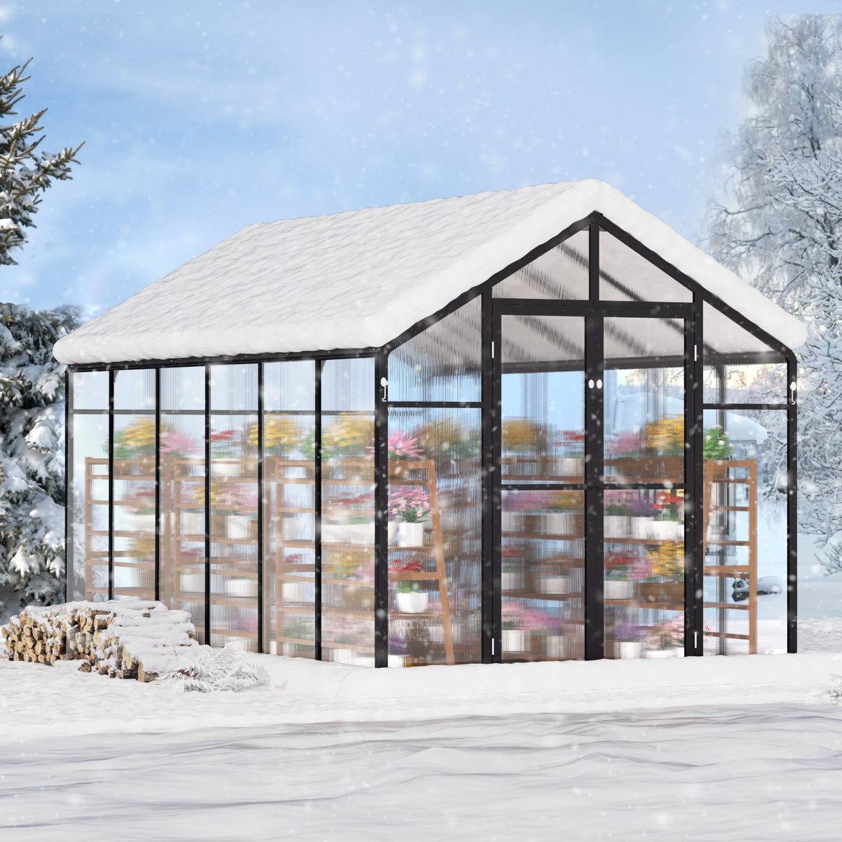 Polycarbonate Greenhouse 8 x 12 Ft Outdoor Walk-in Greenhouse for Garden V952-JTSZWSL8W12F5VOMTV0
