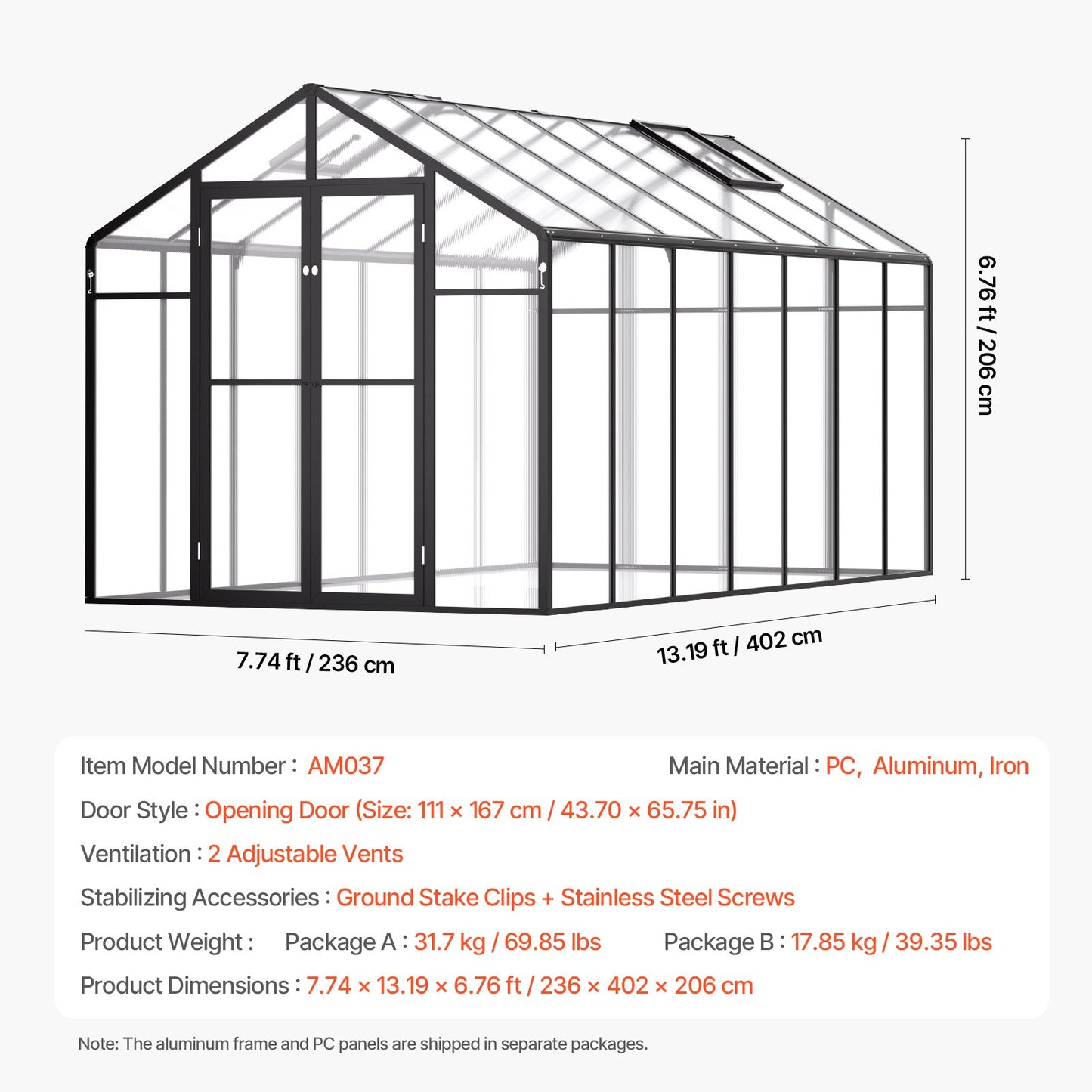 Polycarbonate Greenhouse 8 x 14 Ft Outdoor Walk-in Greenhouse for Garden V952-JTSZWSL8W14FB0RRXV0