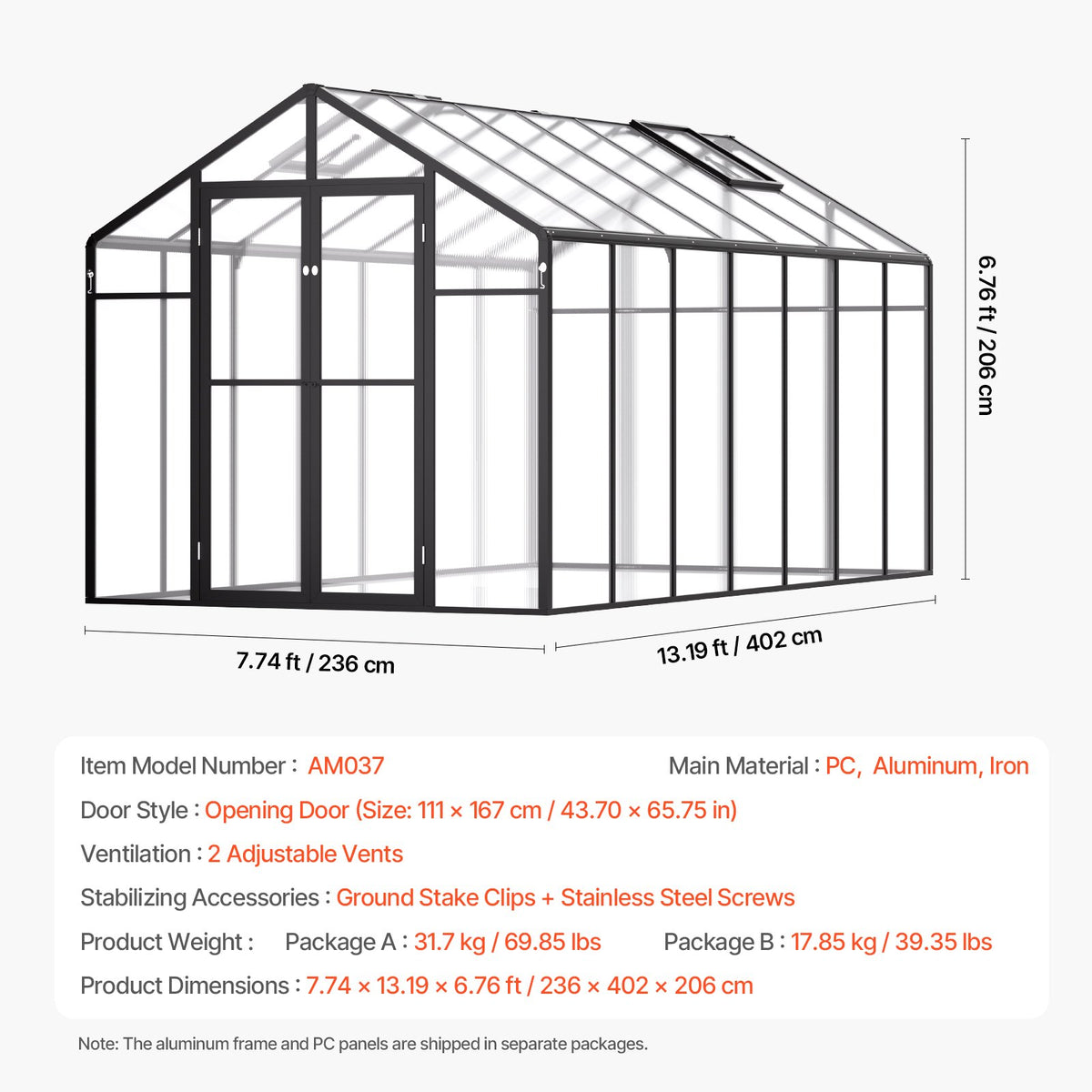 Polycarbonate Greenhouse 8 x 14 Ft Outdoor Walk-in Greenhouse for Garden V952-JTSZWSL8W14FB0RRXV0