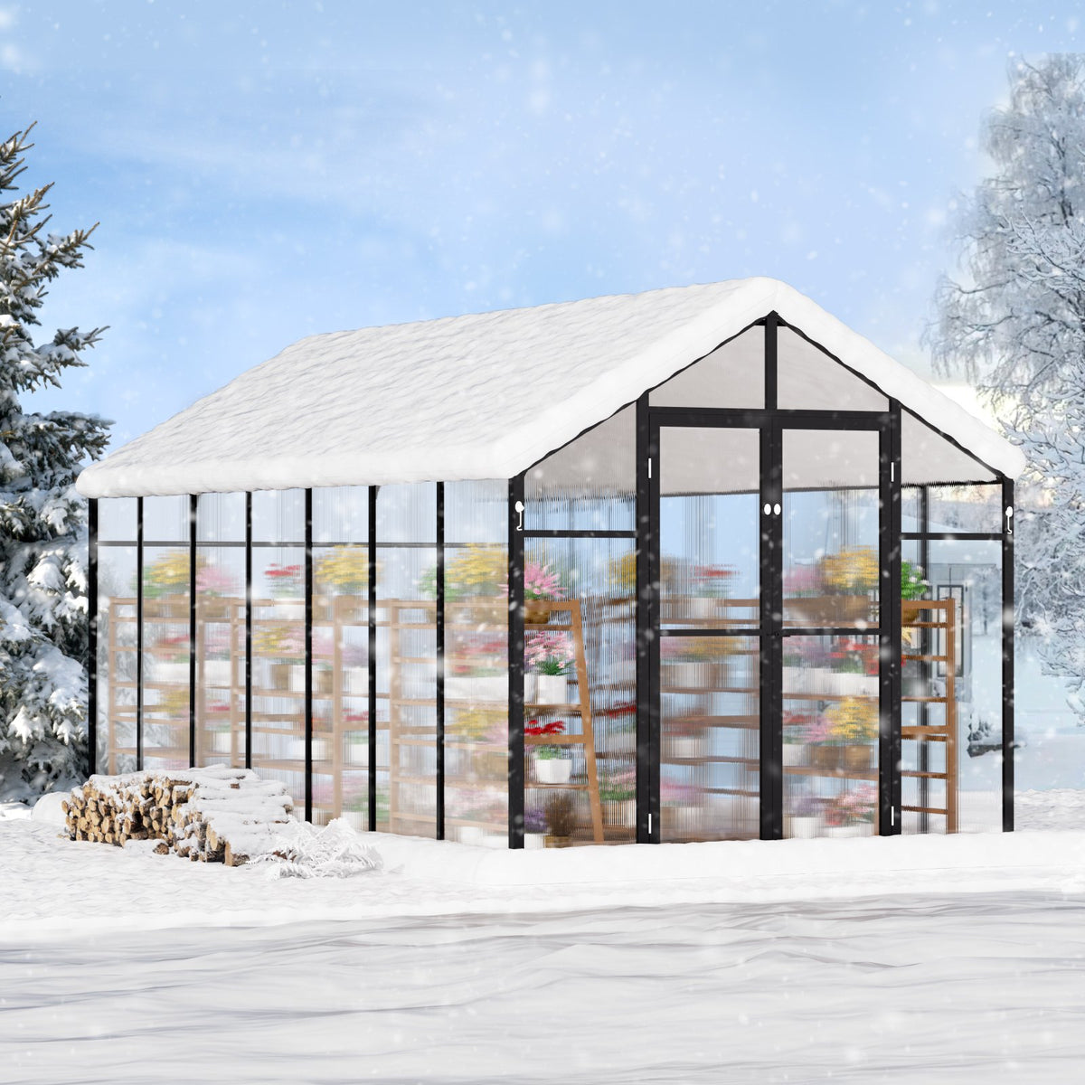 Polycarbonate Greenhouse 8 x 14 Ft Outdoor Walk-in Greenhouse for Garden V952-JTSZWSL8W14FB0RRXV0