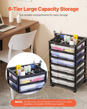 Scrapbook Rolling Storage Cart, 6-Tier Large Capacity with Organizer Top, Black Frame with 4 Removable V952-JTZCCHTZ6CJT39QSVV0