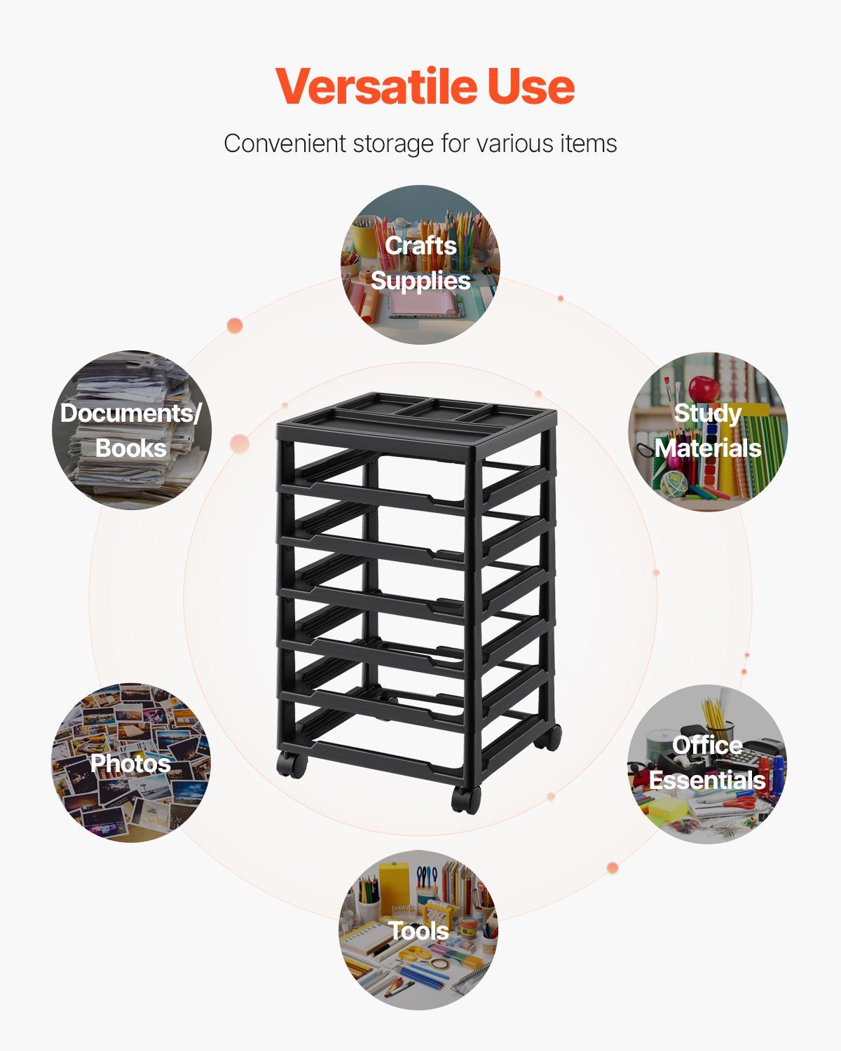 Scrapbook Rolling Storage Cart, 6-Tier Large Capacity with Organizer Top, Black Frame with 4 Removable V952-JTZCCHTZ6CJT39QSVV0