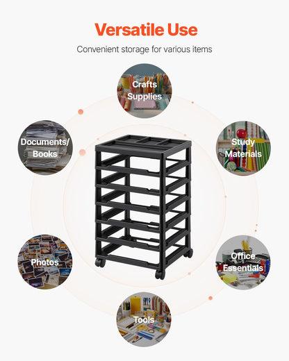 Scrapbook Rolling Storage Cart, 6-Tier Large Capacity with Organizer Top, Black Frame with 4 Removable V952-JTZCCHTZ6CJT39QSVV0