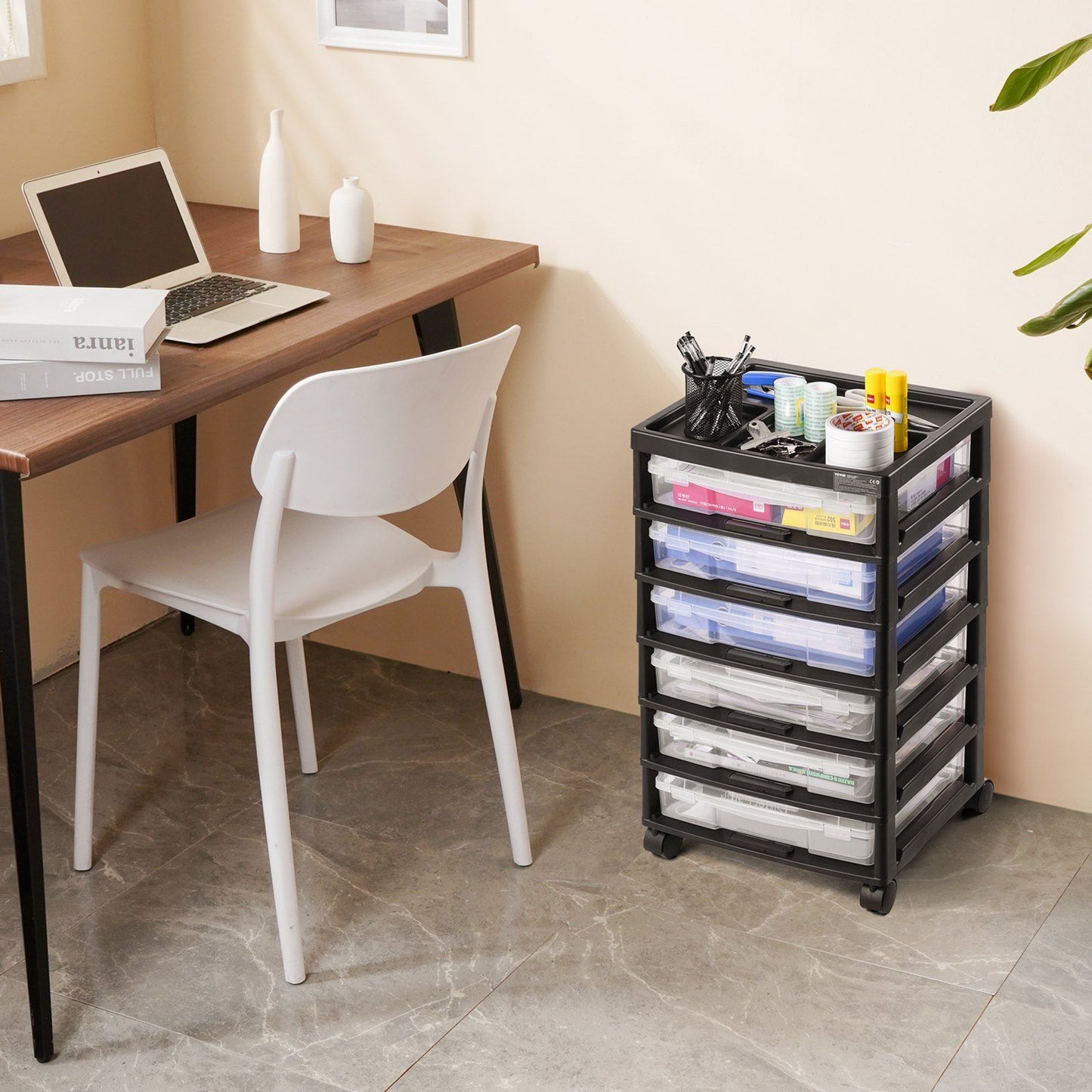 Scrapbook Rolling Storage Cart, 6-Tier Large Capacity with Organizer Top, Black Frame with 4 Removable V952-JTZCCHTZ6CJT39QSVV0