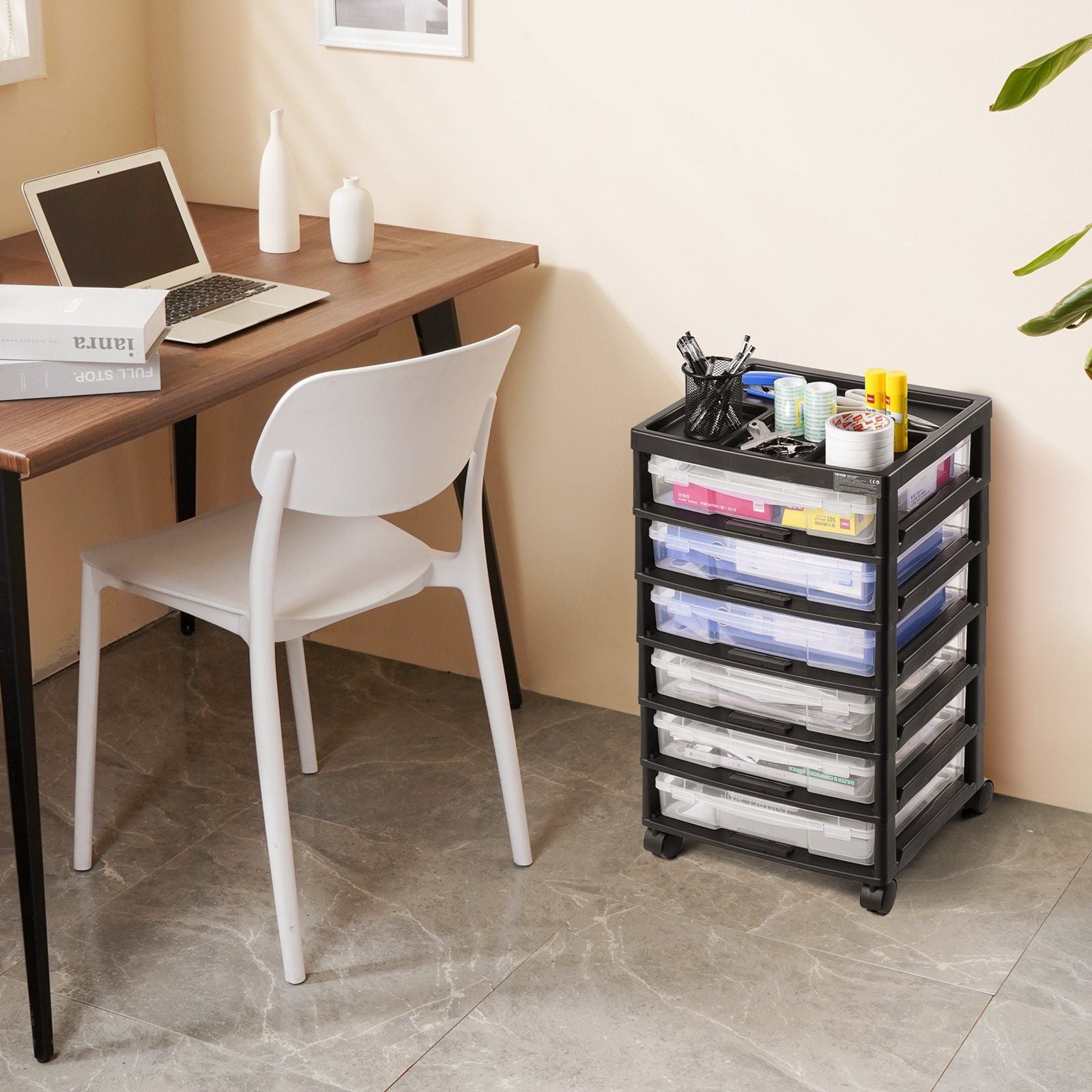 Scrapbook Rolling Storage Cart, 6-Tier Large Capacity with Organizer Top, Black Frame with 4 Removable V952-JTZCCHTZ6CJT39QSVV0