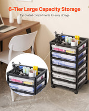 Scrapbook Rolling Storage Cart 6-Tier Large Capacity with 6 Clear Cases Black V952-JTZCCHTZ6CJT66C1SV0