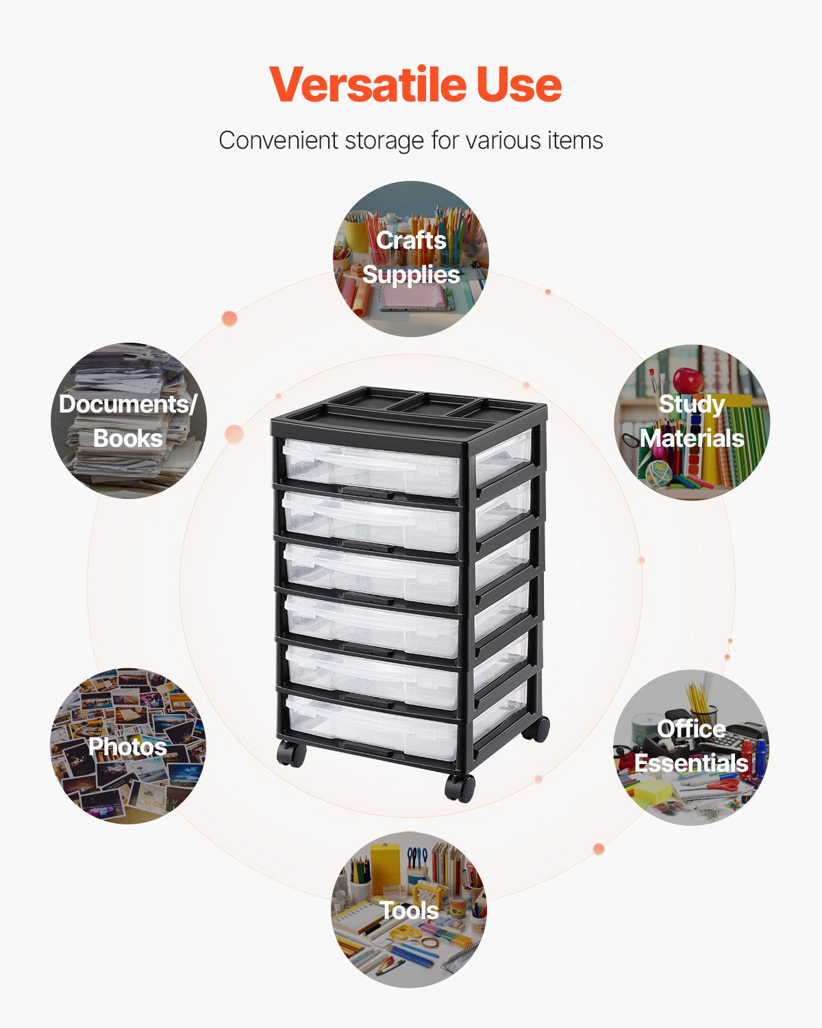 Scrapbook Rolling Storage Cart 6-Tier Large Capacity with 6 Clear Cases Black V952-JTZCCHTZ6CJT66C1SV0