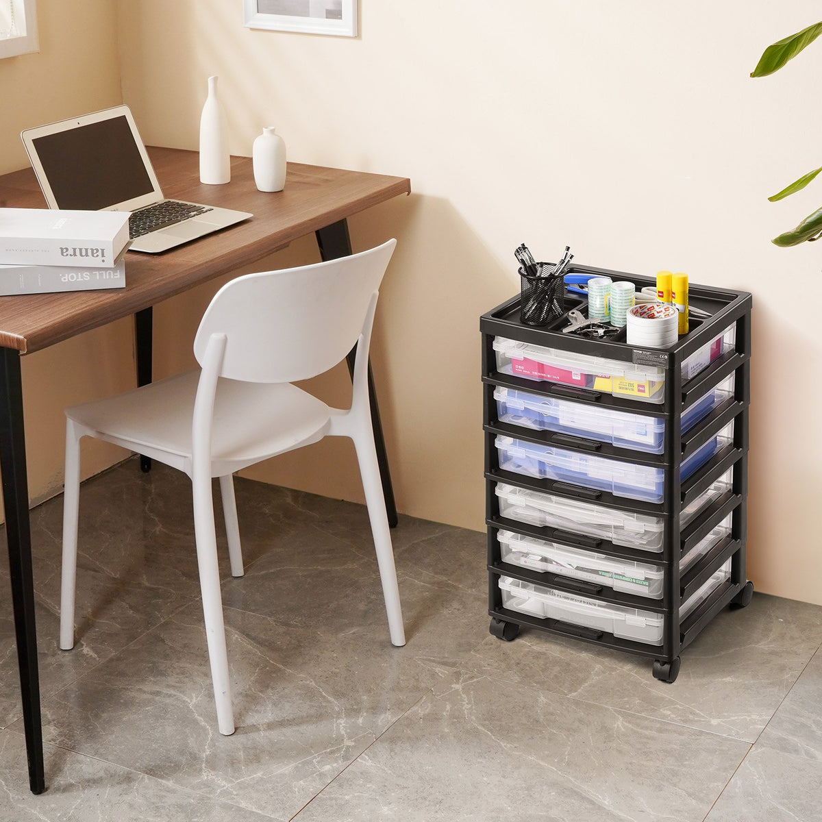 Scrapbook Rolling Storage Cart 6-Tier Large Capacity with 6 Clear Cases Black V952-JTZCCHTZ6CJT66C1SV0