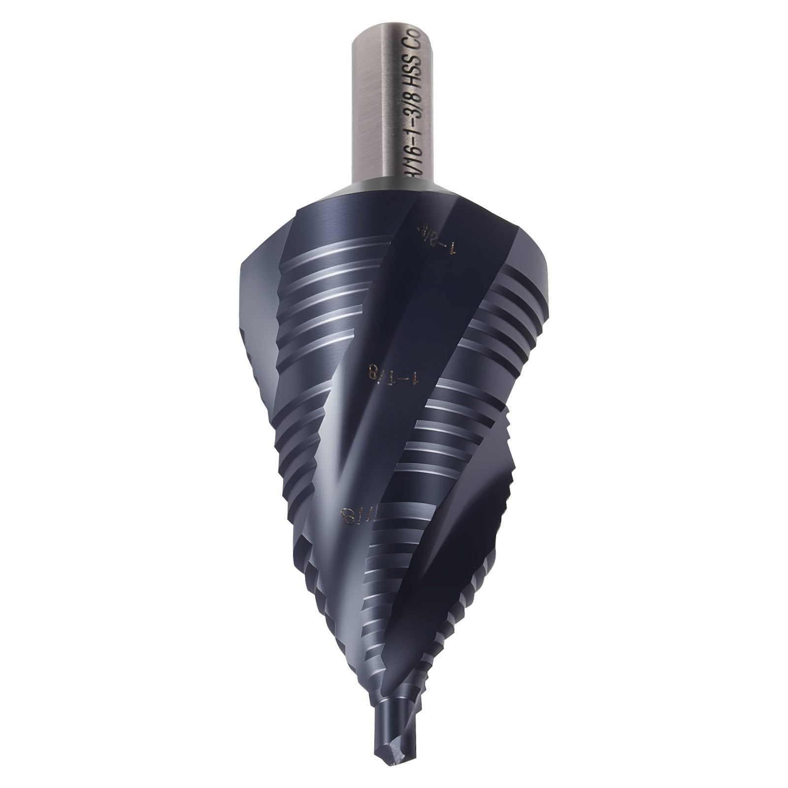 Step Drill Bit, 4.76 to 34.93 mm, 9.53 mm Triangular Shank, TiAlN Coating Cobalt High Speed Steel, Four V952-JTZT138INCHLOYO1B001V0