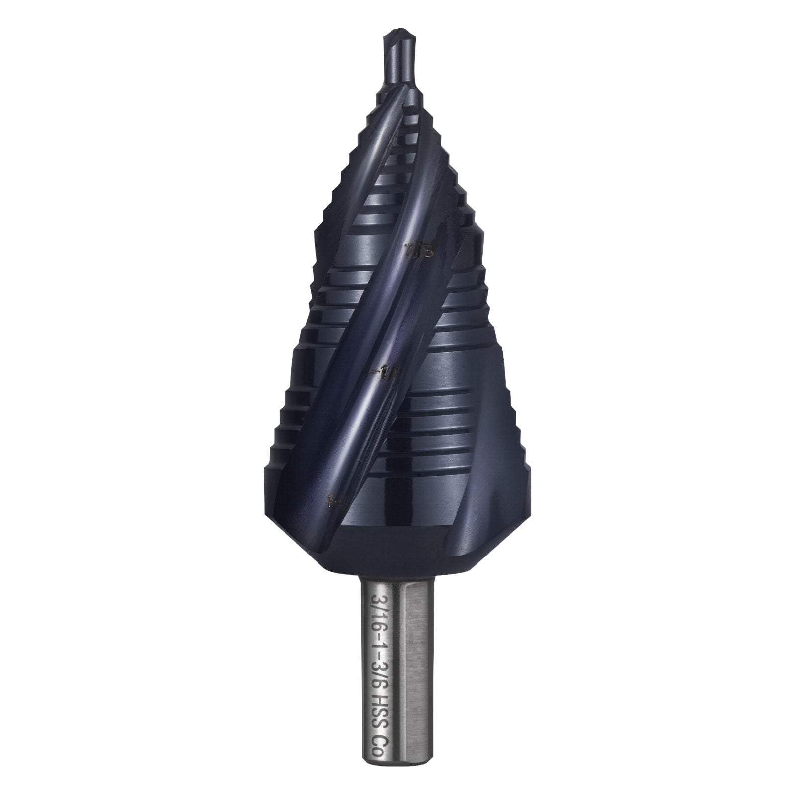 Step Drill Bit, 4.76 to 34.93 mm, 9.53 mm Triangular Shank, TiAlN Coating Cobalt High Speed Steel, Four V952-JTZT138INCHLOYO1B001V0