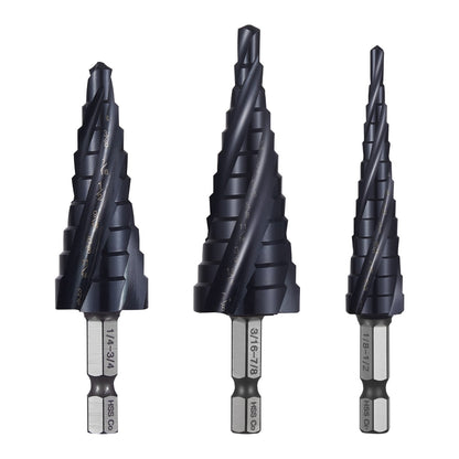 Step Drill Bit Set, 3.2 - 22.2 mm, 3 Pieces Step Drill Bits, 6.35 mm Hex Shank, TiAlN Coating Cobalt HSS High V952-JTZTLXSM35GGQOKP2001V0