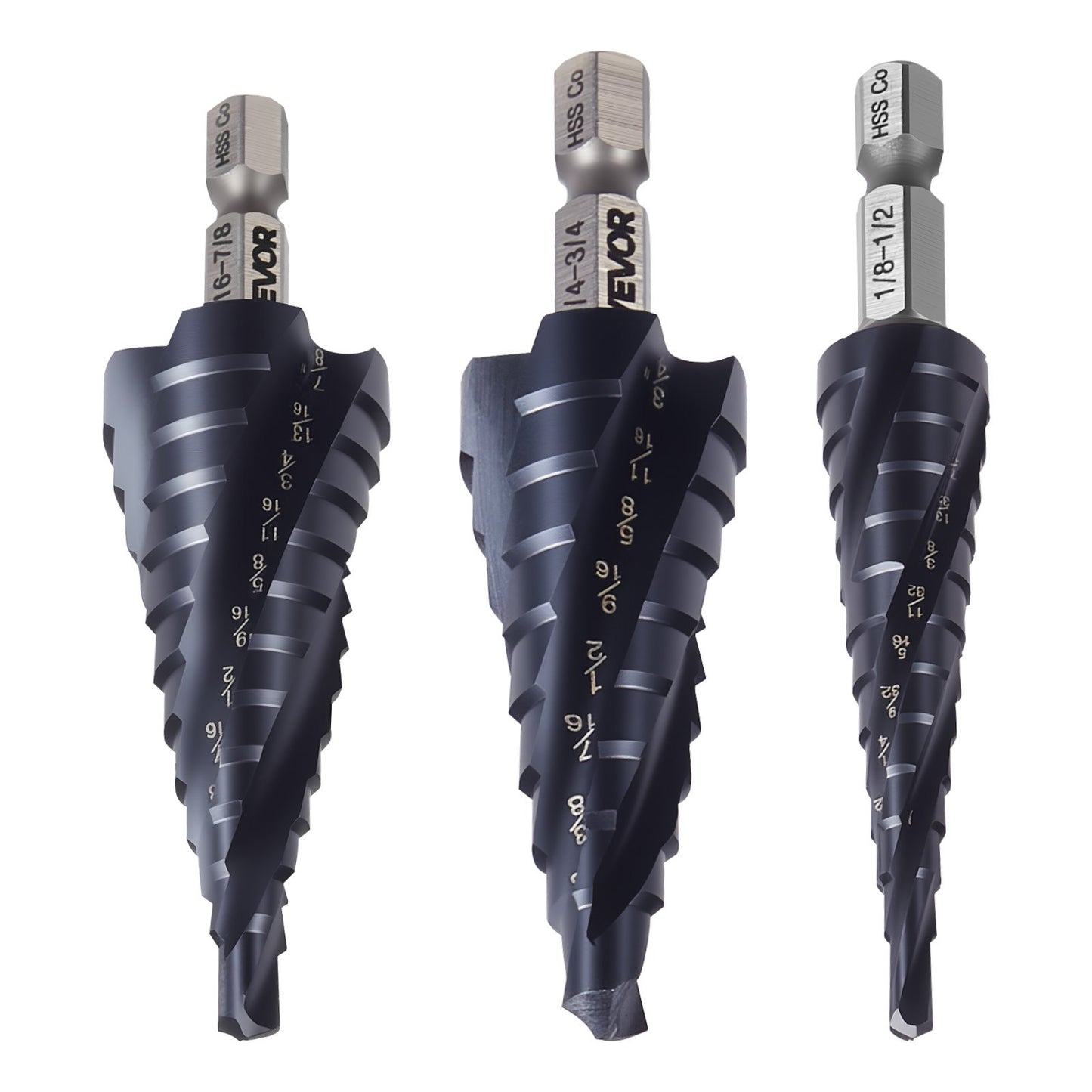 Step Drill Bit Set, 3.2 - 22.2 mm, 3 Pieces Step Drill Bits, 6.35 mm Hex Shank, TiAlN Coating Cobalt HSS High V952-JTZTLXSM35GGQOKP2001V0