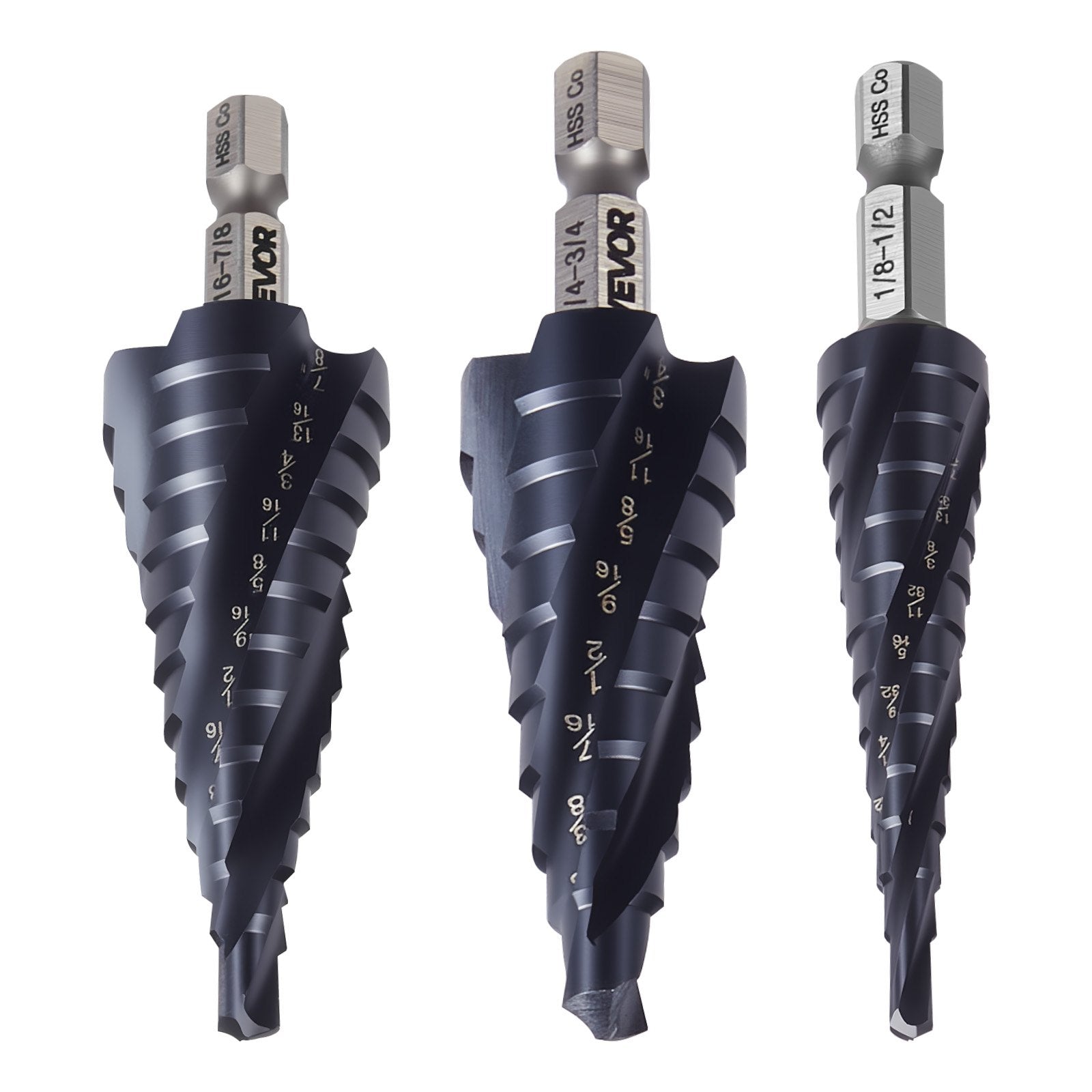 Step Drill Bit Set, 3.2 - 22.2 mm, 3 Pieces Step Drill Bits, 6.35 mm Hex Shank, TiAlN Coating Cobalt HSS High V952-JTZTLXSM35GGQOKP2001V0