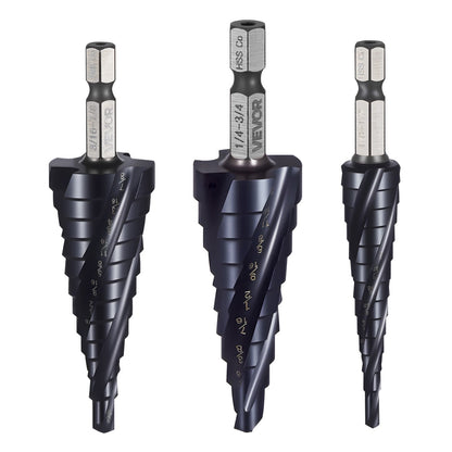 Step Drill Bit Set, 3.2 - 22.2 mm, 3 Pieces Step Drill Bits, 6.35 mm Hex Shank, TiAlN Coating Cobalt HSS High V952-JTZTLXSM35GGQOKP2001V0