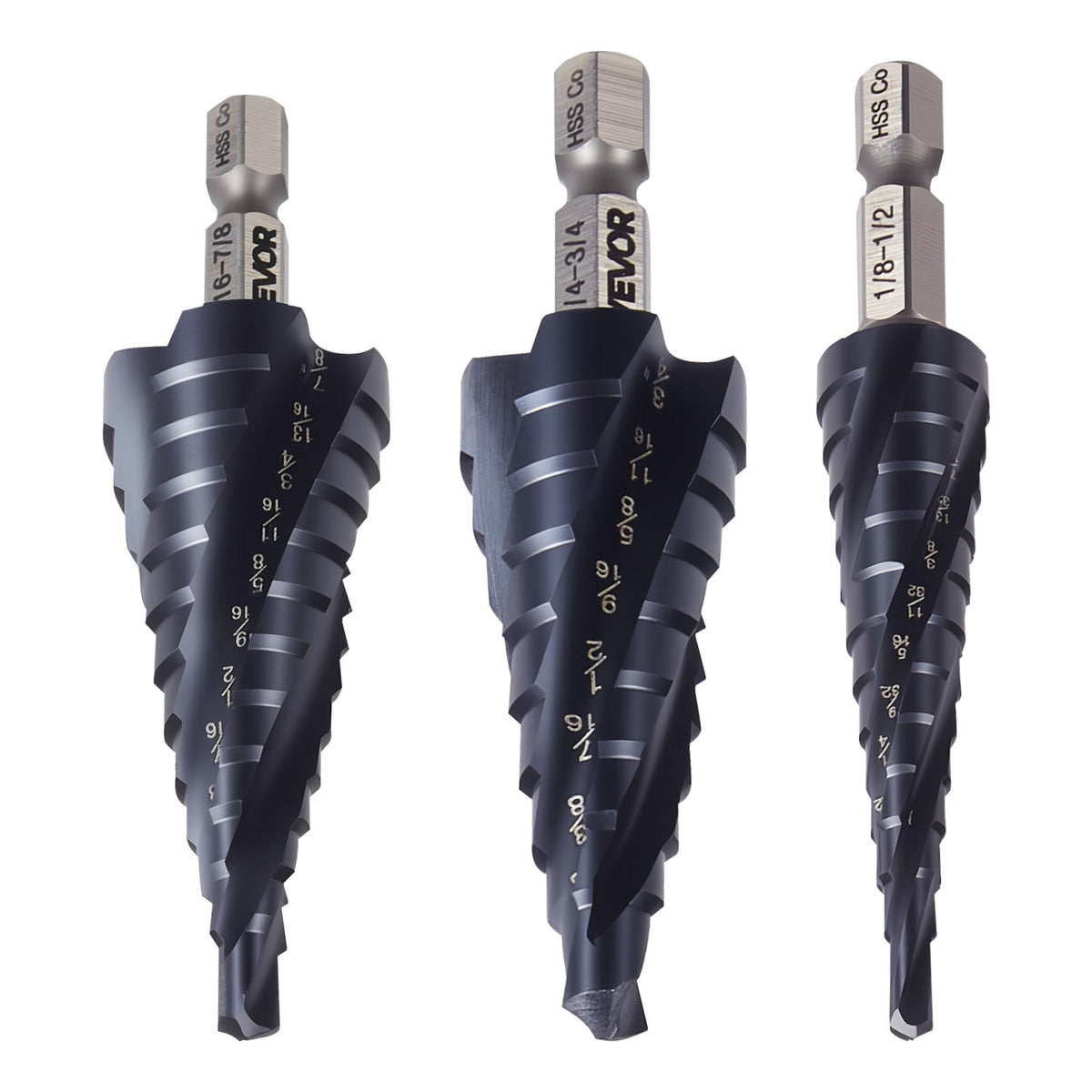 Step Drill Bit Set, 3.2 - 22.2 mm, 3 Pieces Step Drill Bits, 6.35 mm Hex Shank, TiAlN Coating Cobalt HSS High V952-JTZTLXSM35GGQOKP2001V0