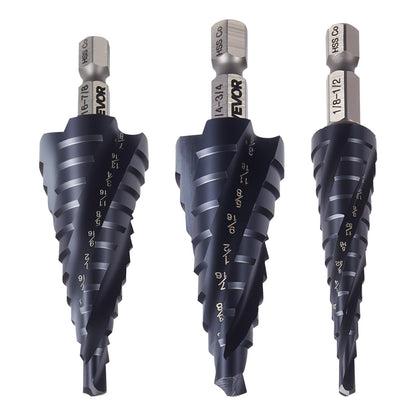 Step Drill Bit Set, 3.2 - 22.2 mm, 3 Pieces Step Drill Bits, 6.35 mm Hex Shank, TiAlN Coating Cobalt HSS High V952-JTZTLXSM35GGQOKP2001V0