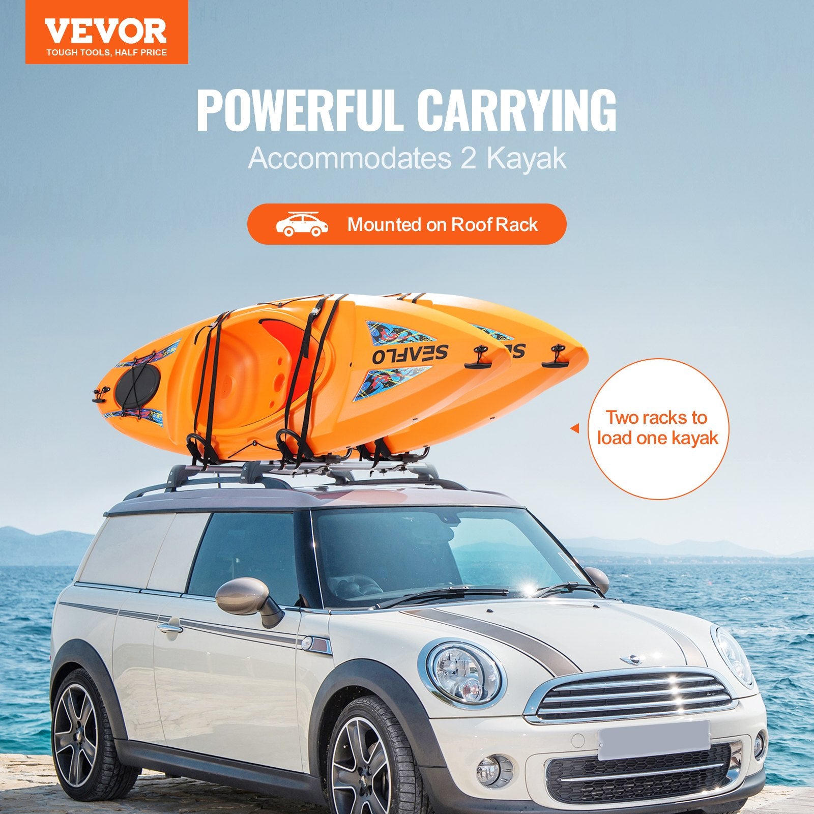 Kayak Roof Rack 2 Pairs J-Bar, Soft Roof Rack, Top Mount Tie Down, Carrier for kayak, Surf Board, Canoe, SUP, V952-JXBKZDKHJG4J6TEJQV0