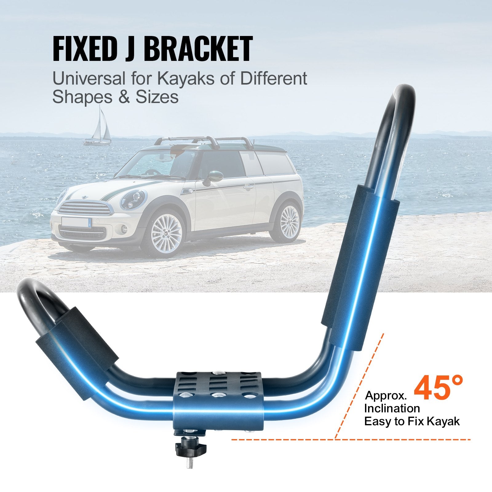 Kayak Roof Rack 2 Pairs J-Bar, Soft Roof Rack, Top Mount Tie Down, Carrier for kayak, Surf Board, Canoe, SUP, V952-JXBKZDKHJG4J6TEJQV0