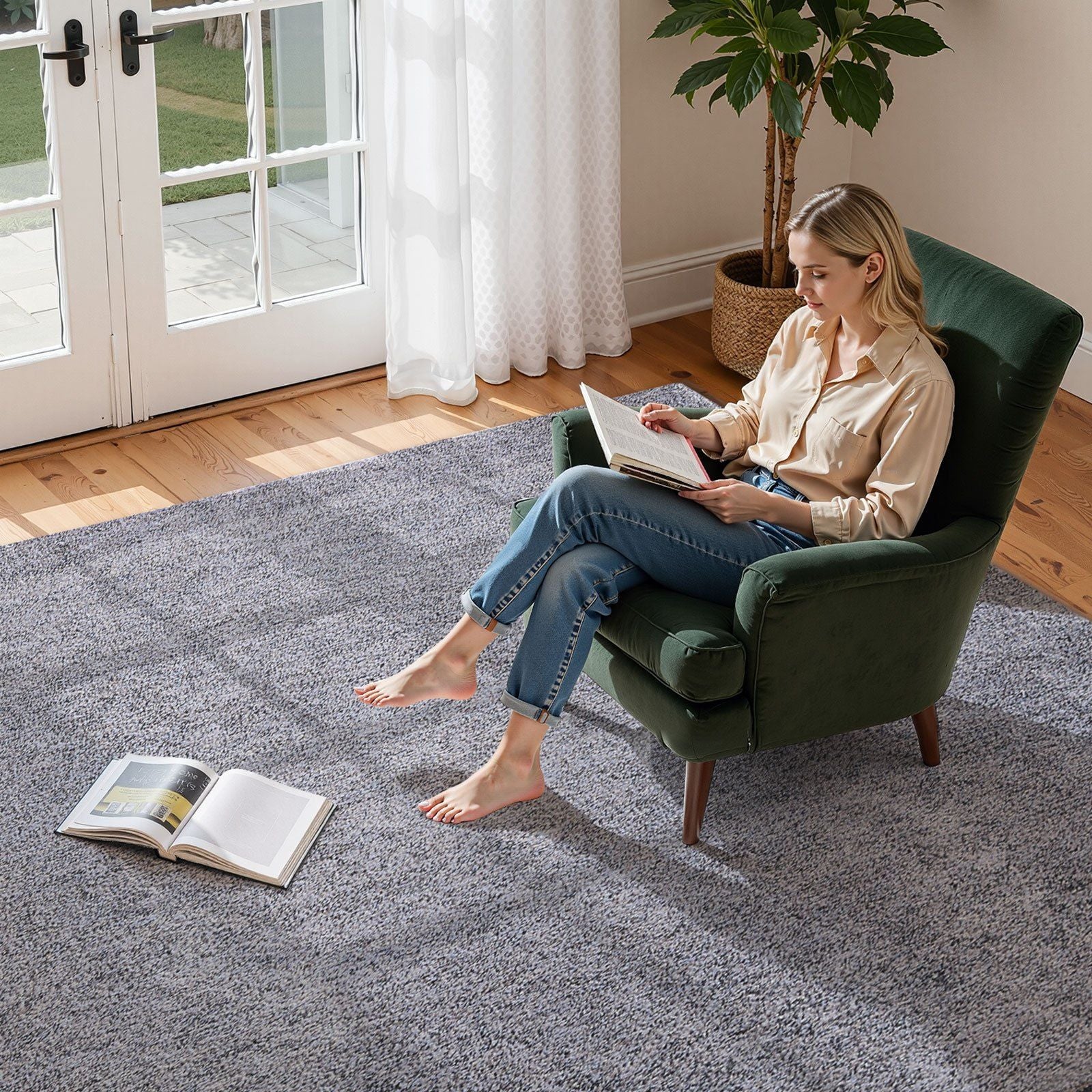 Indoor Plush Area Rugs, 2.44 x 3.05m Plush Carpet, Area Rugs Furry with Long Plushs Pile, Thick & Durable V952-JXDDTSSCR8X1HTYN7001V0