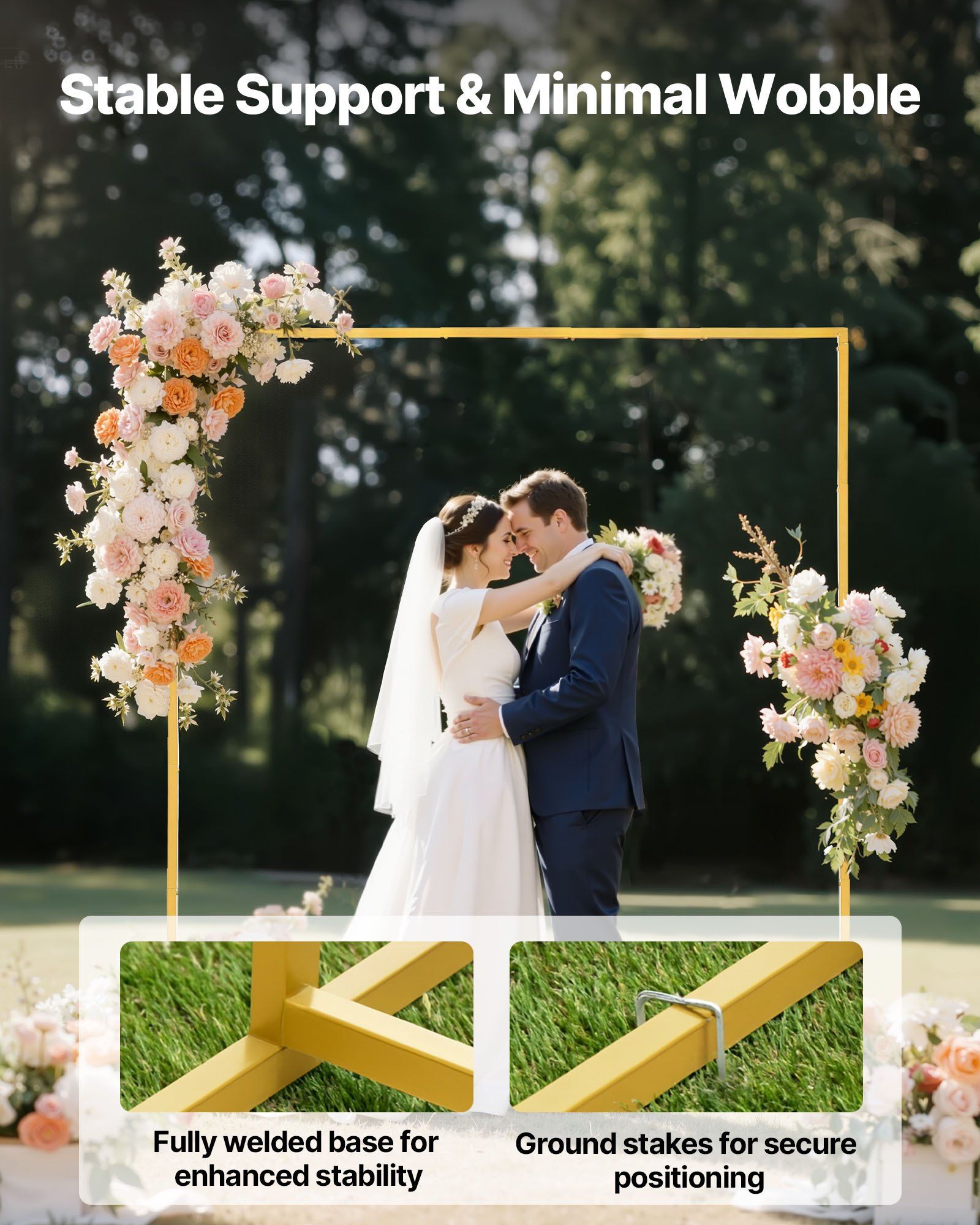 Arch Backdrop Stand, 2 x 2 m, Stable Structure, Easy Assembly, Square Gold Metal Arch Backdrop Stand for V952-JXJDJT66FT66JQXDB001V0